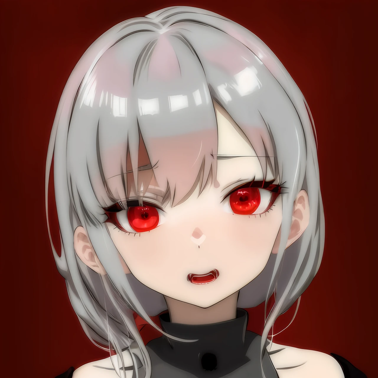 Anime girl with red eyes and horns in black dress, gapmoe Yandere, gapmoe Yandere grimdark, with glowing red eyes, portrait gapmoe yandere grimdark, with red glowing eyes, Yandere, anime moe art style, red eyes glowing, Glowing red eyes, shikamimi, with red eyes, luminous red eyes, in an anime style