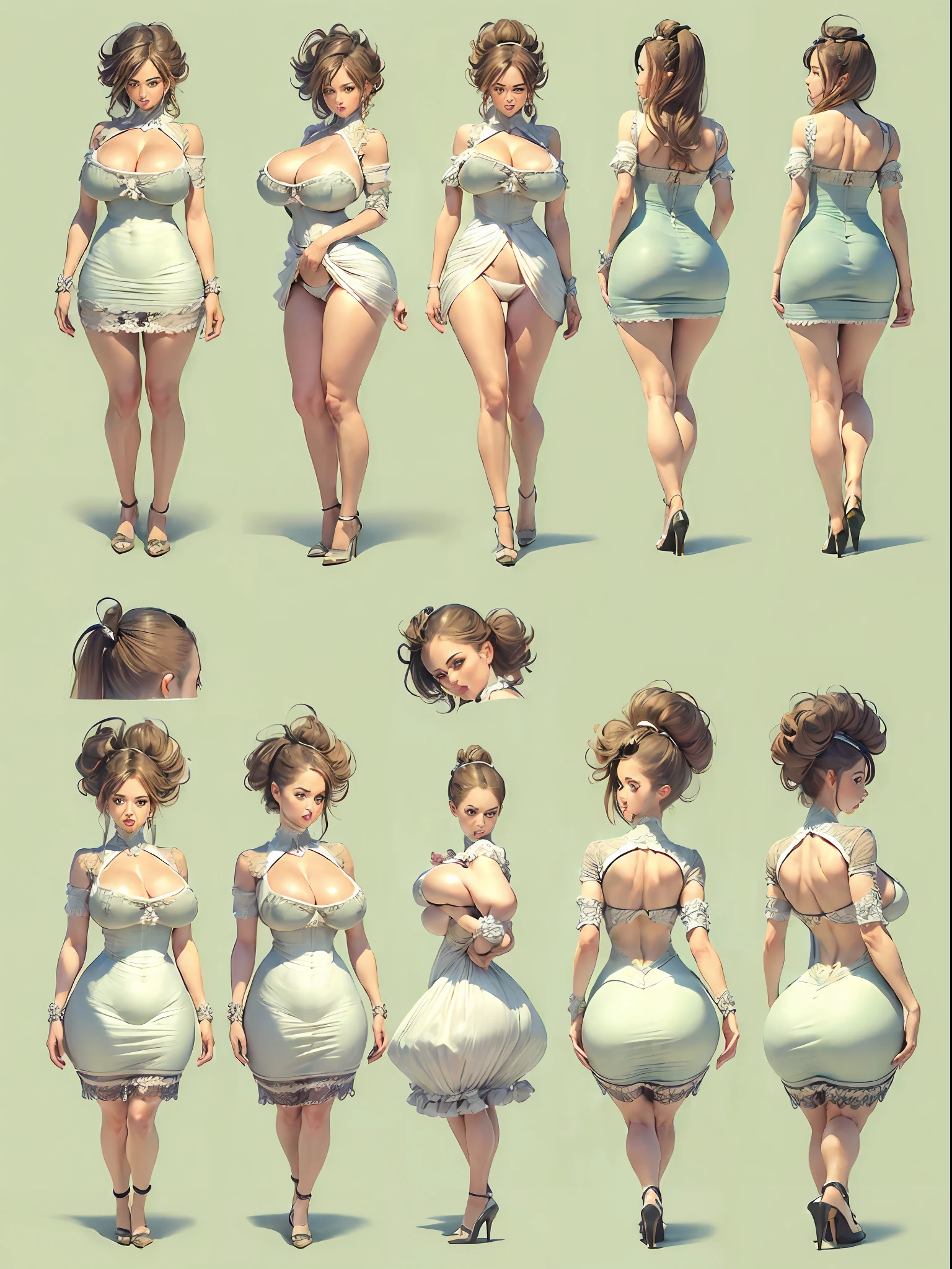 ((((((((full body))))))))),  narrow waist, high heels, (best quality), (sexy:1.2), (symmetrical:1.2), beautiful gigantic breasts, big booty, mega butts , (Gigantic Breasts:1.6)(hanging breasts: 1.5)(breasts squeeze: 1.3),(Disproportional Tits: 1.4)(Realism:1.2), see through, (((ridiculously large breasts))), (absurdly huge breasts:1.5),(((gigantic breasts))), (((((enormous breast))))), small elegant frill dress,((best quality, masterpiece, ultra-detailed)),masterpiece, (8K), (extremely detailed),small skirt curtain,(((((bending over))))), over watch,sitting from behind