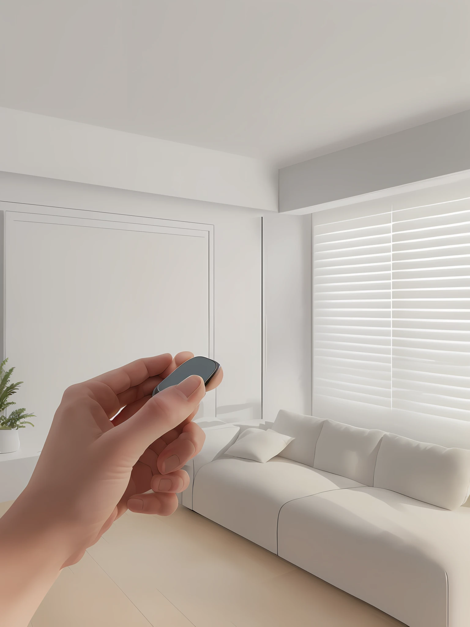liveroom,With the remote control in hand, Award-winning shadows, photorealistic image, indoor smooth light, hyper realisitc, Shade, semi - realistic render, minimal shading, crisp smooth clean lines, Minimalist design, hyper - realistic, Ultra-realistic, photo realistic style, photoreal render, true realistic image, photo realistic image, window shutters, Realistic