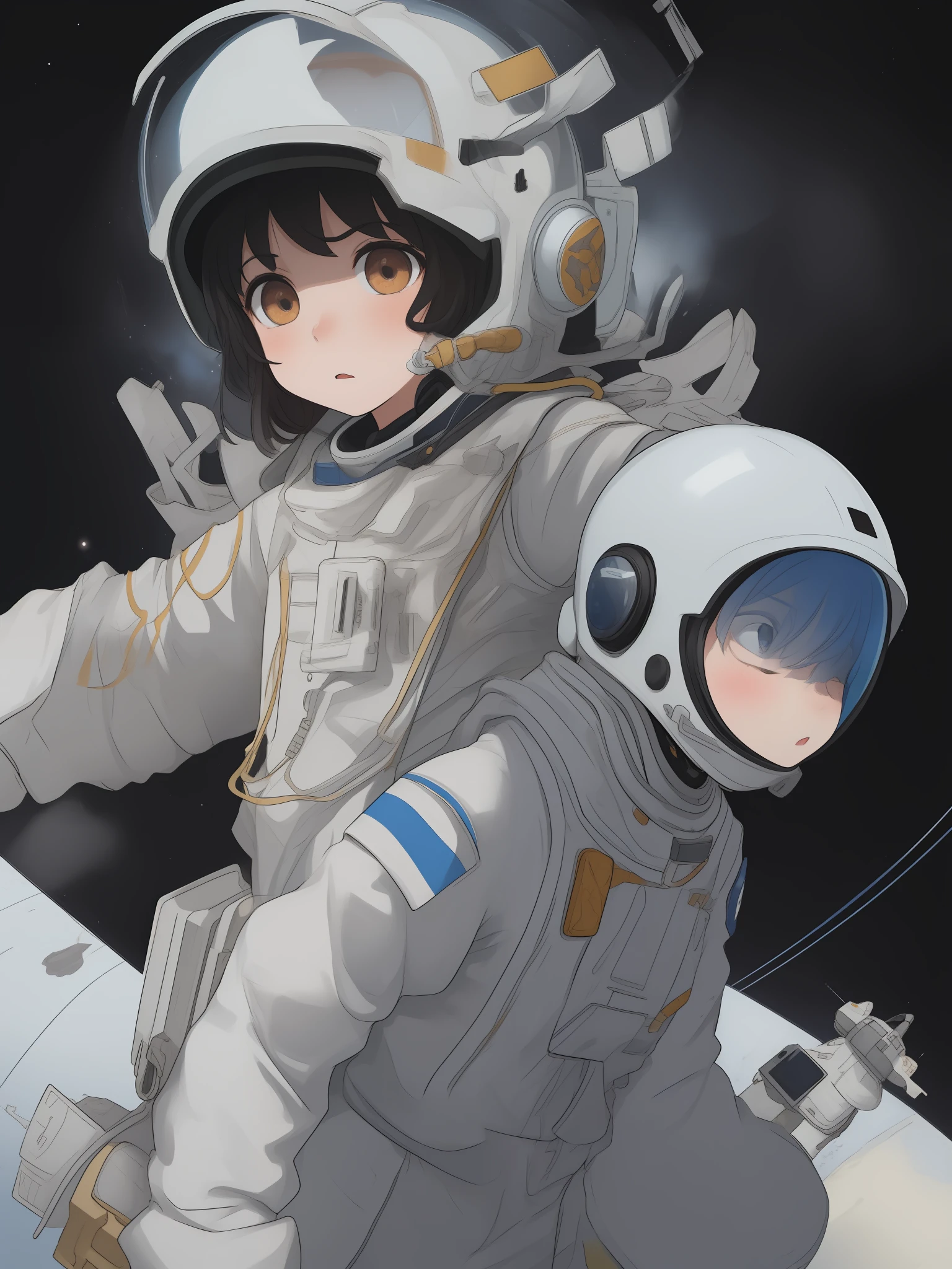 (((tmasterpiece,best qualtiy,Extremely refined and beautiful,illustratio))),(dynamic angle,medium to long shot),((Cute_Detailed_Girl spacesuit,A boy,a pregirl,Chinese exhaustive_For aerospace_helmet)),(full bodyesbian)
(angle of view:1.2)