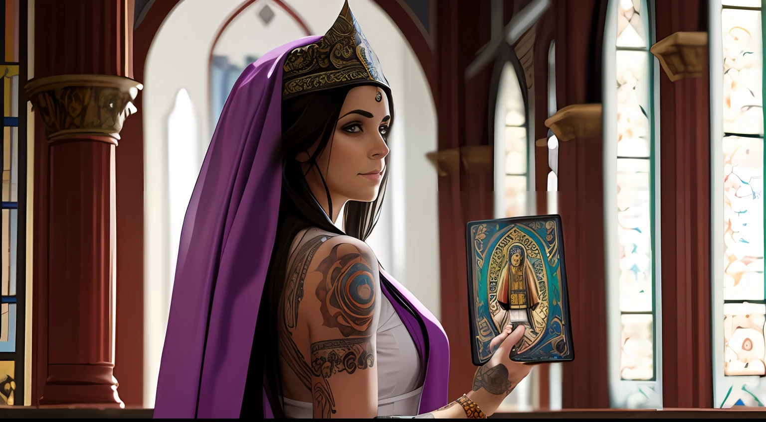 mujer sacerdotisa tantrica con tatuajes y percings foto realista --auto