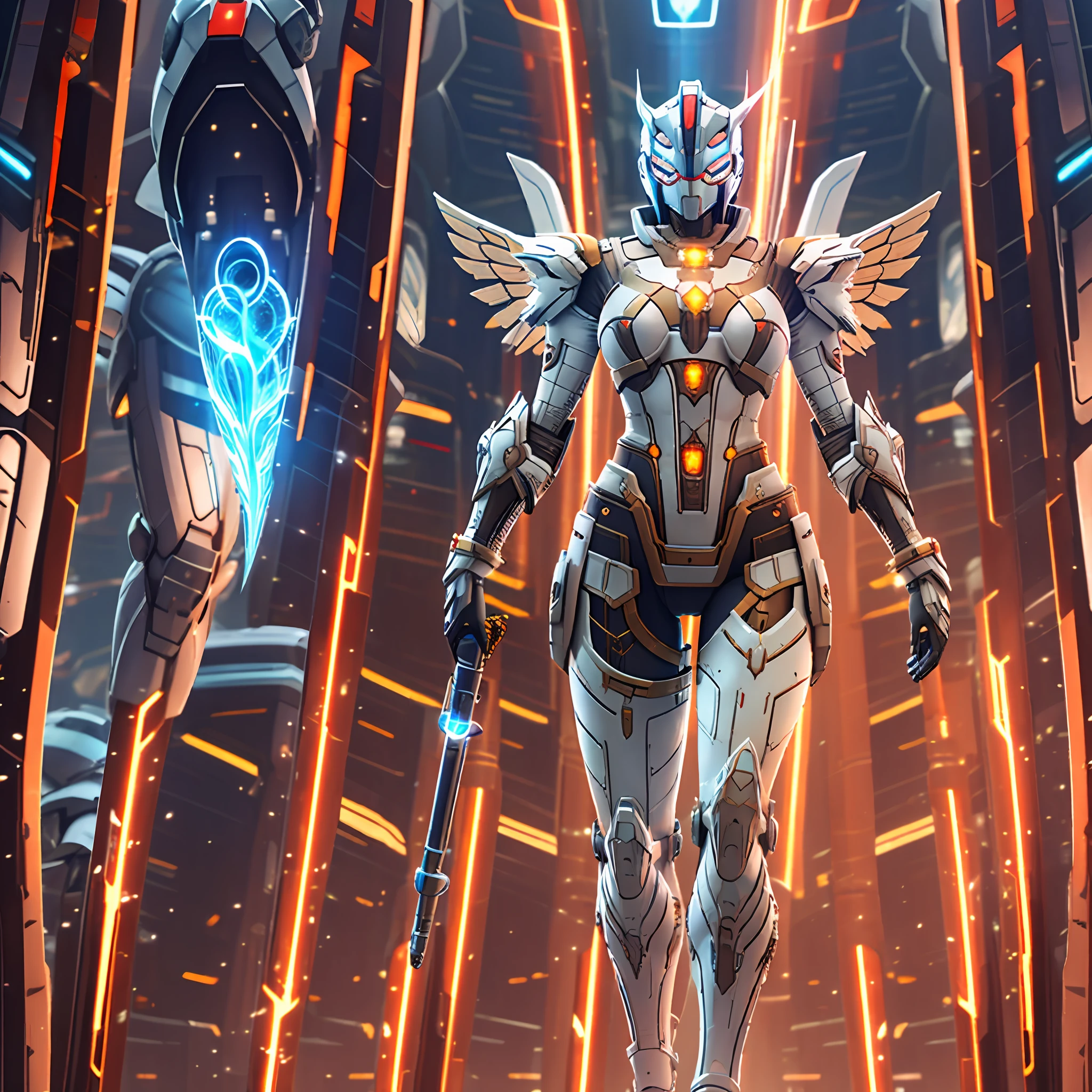 The Cyberarmor Ultraman Empress is spreading her wings of light in outer space, preparing to leap,The Cyberarmor Ultraman Empress in the shot has an ethereal and graceful posture,Stretch out the light wings is magnificent,Cyberarmor Ultraman Empress has a sexy and atmospheric figure,K-cup teardrop-shaped giant tit chest tears the armor apart, making her sexy sex characteristics obvious body particularly attractive,She was facing the unfolding portal,Behind you is a bright starry sky,At your feet is the planet Cyber,A glorious body cloaked in space rays,A pair of huge heterochromatic eyes of Kaziran,Those eyes had gemstone pupils with dreamy fire,The sexy and tight waist and abdomen line is sexy and graceful,Cyber Armor Ultraman Empress Beauty collarbone connects to slender shoulder arms,The Gothic maid had graceful hands that were ergonomic and physiologically normal,Knee-high fishnet sock armor on his legs,Wearing Skyscraper Heels armor on his feet,The Gothic maid had no fat all over her body,And the funnel shape is slim at the waist,The buttock armor looks rounded and sexy,Slim mechanical beautiful legs are super slender,Gorgeous mech liveries and pulsed light strips give her a futuristic mechanical aesthetic,Use Midjourney's advanced stroke tools and experiment with different color palettes and strokes to reveal and improve clarity and detail,The starry sky element that shows the background uses hash power to compose the sexy mechanical shape of various parts of the body of the Cyberarmor Ultraman Empress,Improve image quality and clarity,Cyberarmor Ultraman Empress is a mechanical desire trait that coexists with mechanical and sexy,The result is incredible detail throughout the picture。Use Midjourney's advanced brush tools and experiment with different color palettes and texture tools, stroke tools, material packs, character expression tools, and show and enhance the sexy elements in your scene,The result is an incredibly premium quality to the entire picture。Us