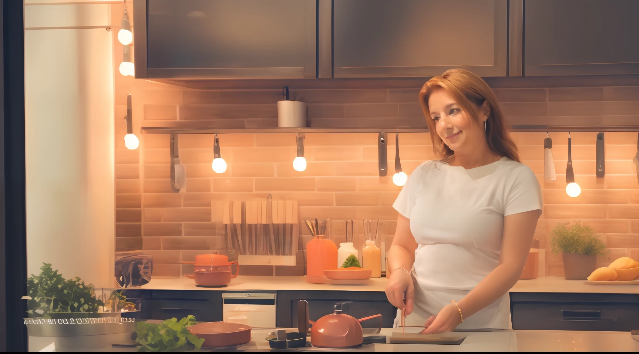 there is a woman standing in a kitchen preparing food, cooking show, In a kitchen, food stylist, In the kitchen, photo still of, advertising photograph, high-quality picture, home photography portrait, Cooking, Photo portrait, author：Adam Maczynski, food commercial 4 k, Advertising photography, commercial photograph, gourmet cooking, professional food photography, high quality food photography