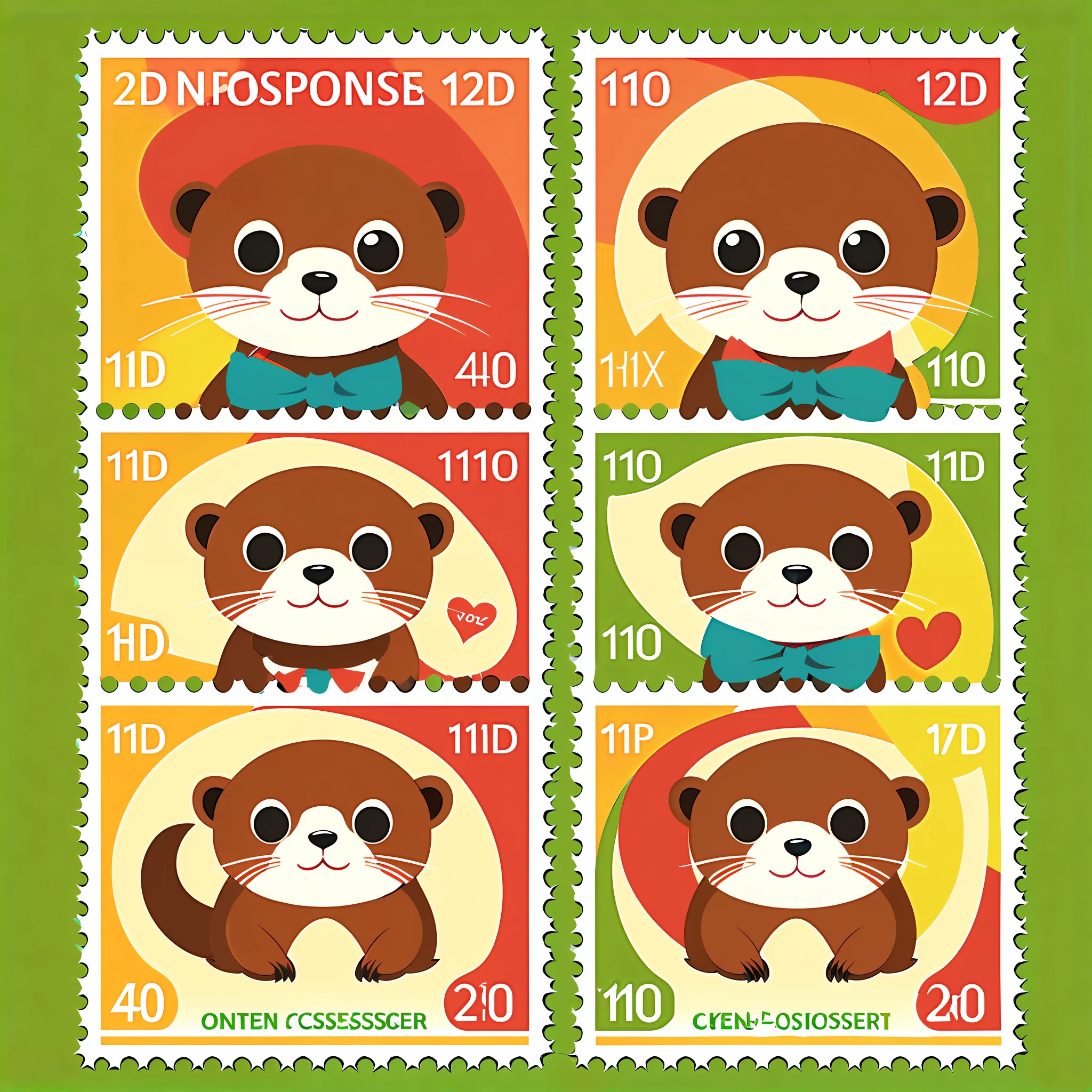 High-quality concept of cute cartoon otter postage stamp series