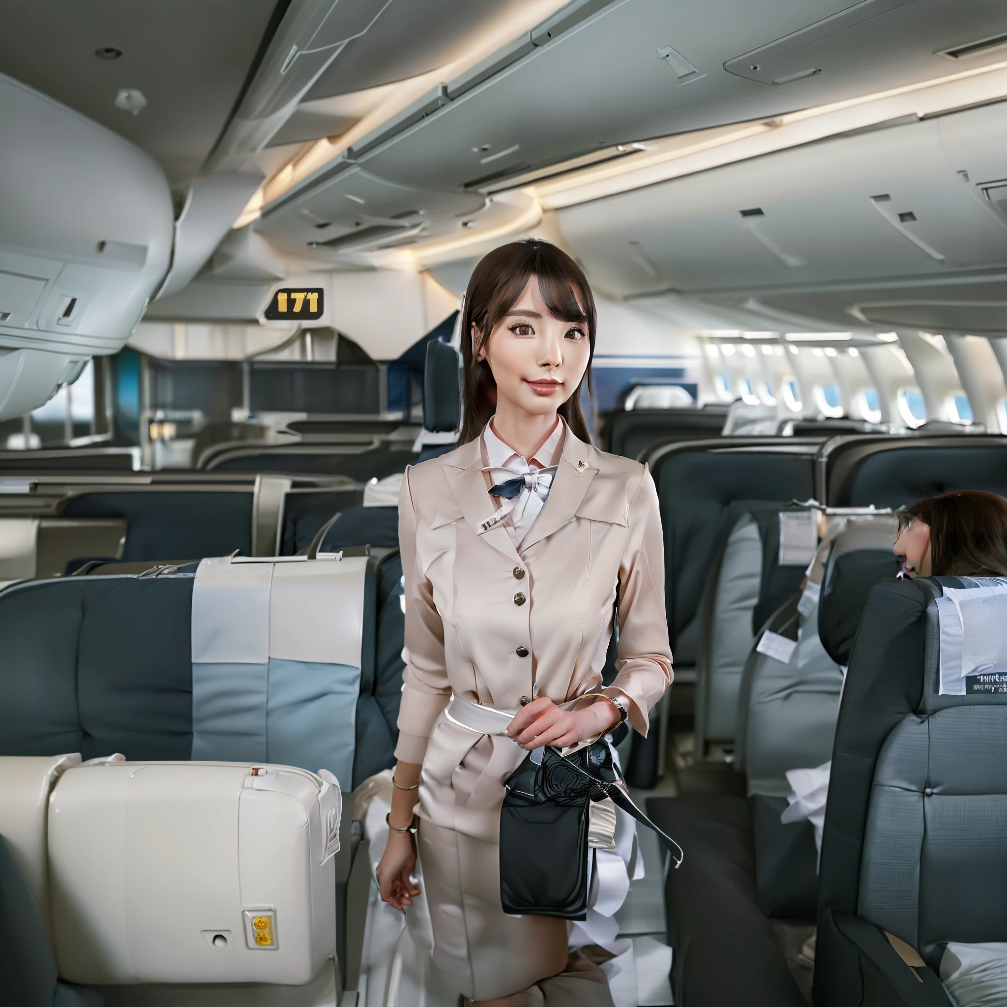A woman in a flight attendant's uniform, Japan Goddess, ellegance, elegant appearance, high quality upload, Beautiful and elegant,high end, Flight crew,flightattendantuniform, elegant high quality, very elegant, Beautiful flight attendant,Aircraft service personnel,Travel service personnel,