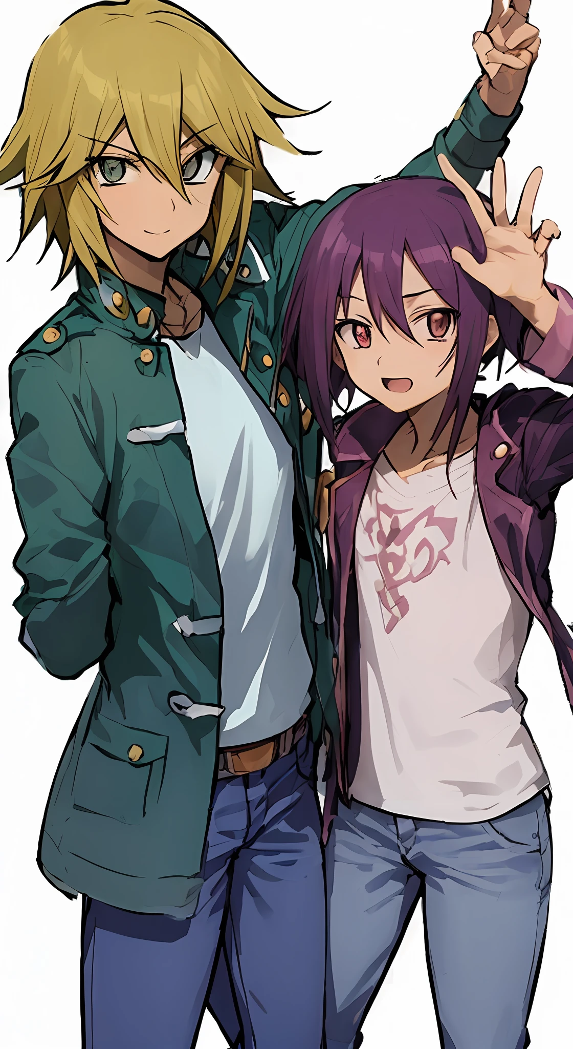 uma imagem de desenho animado de um homem em uma jaqueta verde e jeans, Estilo Yugioh, Yugioh Estilo de Arte, Arte Yugioh, yu - no, Yugioh, personagem de anime masculino, Hajime Yatatate, cara de anime alto com olhos azuis, Yuyushiki, personagem estilo anime, Okita Sougo, Norihiro Yagi