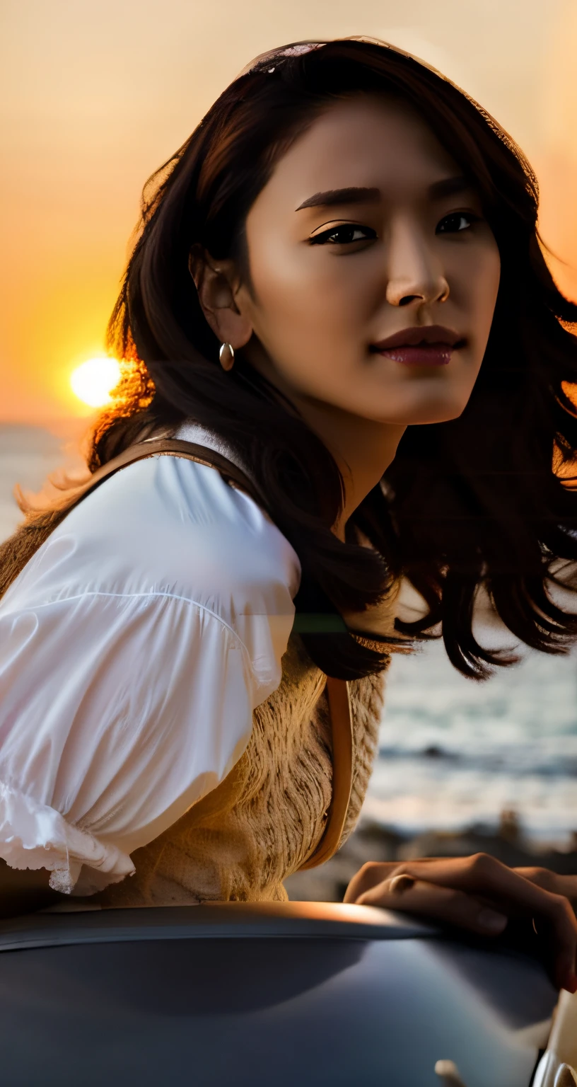Woman on sunset background