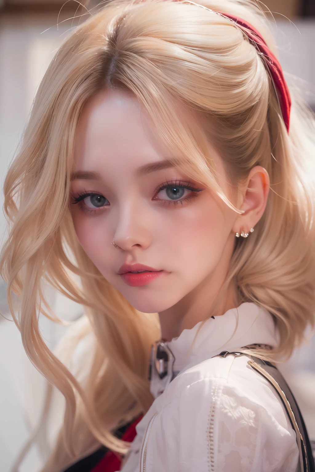 (8k, 4k, best quality, highres, ultra high res:1.1), (masterpiece, realistic, photo-realistic:1.1), 1girl,  face, close-up, twintails, blonde hair, black eyes, red lips,  (looking at viewer:2), absurdly long hair, long eyelashes, eyeshadow,  small face, big eyes,
bare shoulders,
high contrast,