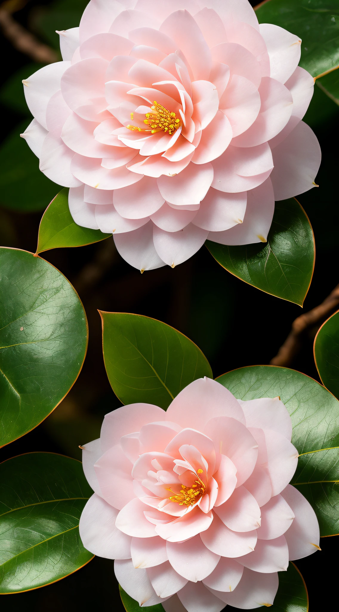 Blooming camellia, dewdrops, close-up shot, background Suzhou garden, ultra HD, ultra-real, photorealistic effects, masterpiece