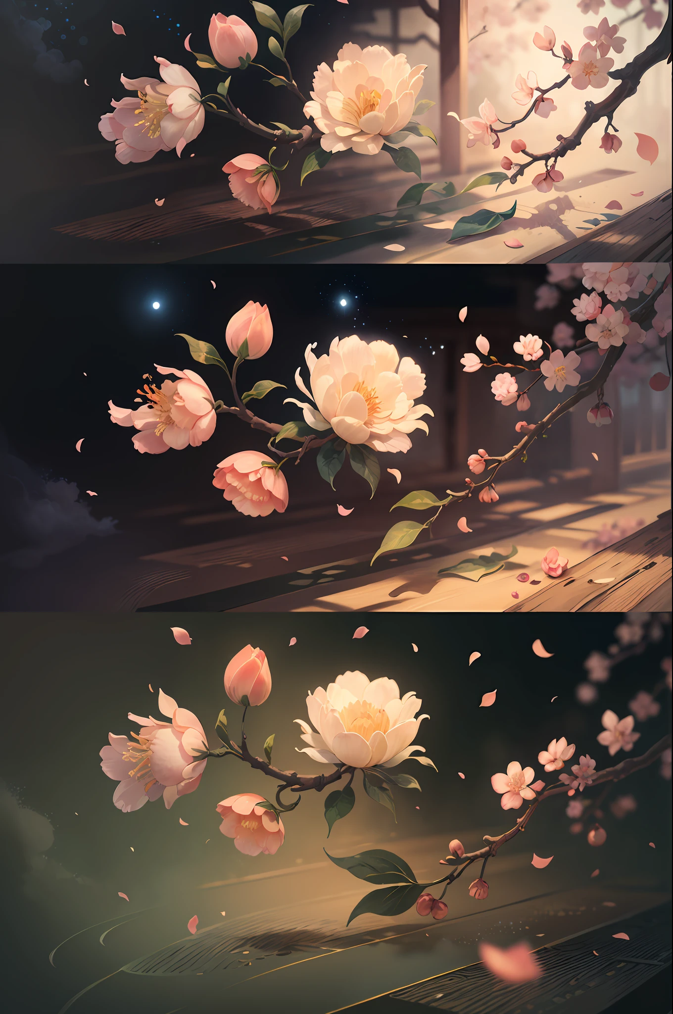 Original，（illustratio：1.1），（best qualtiy），（tmasterpiece：1.1），（the Extremely Detailed CG Unity 8K Wallpapers），（a color：1.2），Peach blossom tree，Peach blossom petals，scenecy，rios|Wagas，