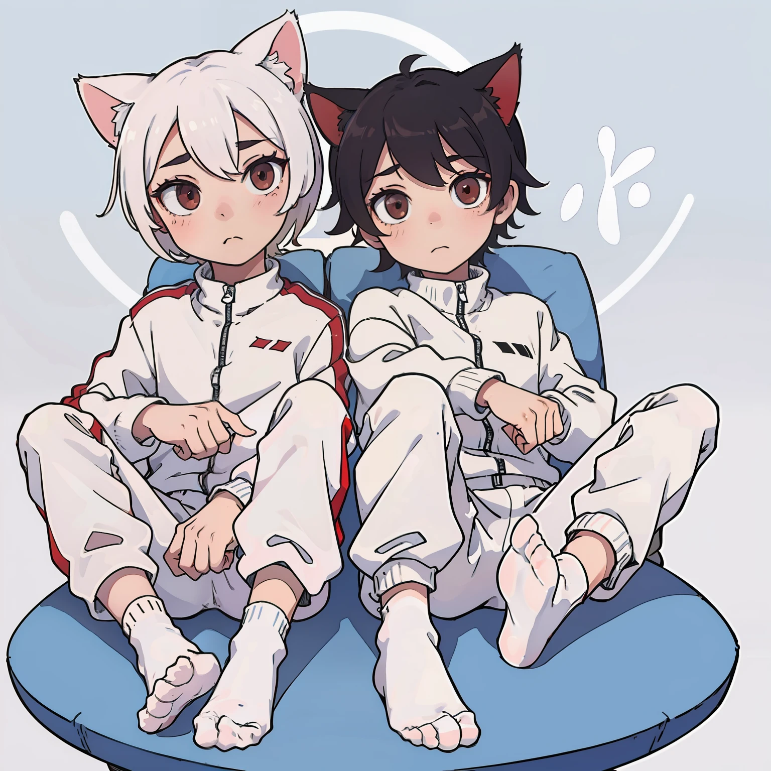 Shota, soles of feet, White socks, track suit(rot,blanche), 2guys, Cat ears, Accurate legs, Precise hands, tmasterpiece, k hd
