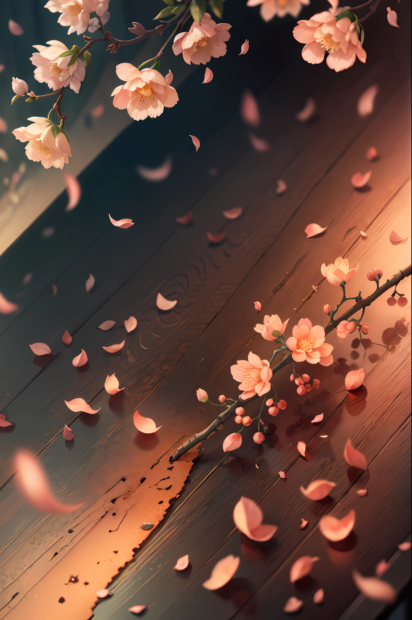 Original，（illustratio：1.1），（best qualtiy），（tmasterpiece：1.1），（the Extremely Detailed CG Unity 8K Wallpapers），（a color：1.2），Peach blossom tree，Peach blossom petals，scenecy，rios|Wagas，