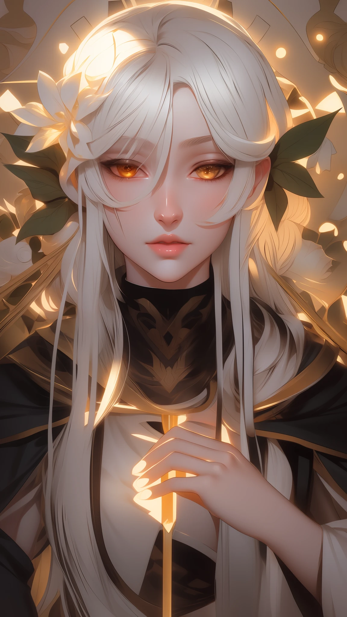 anime girl with long white hair and green eyes holding a sword, white haired deity, she has elf ears and gold eyes, portrait knights of zodiac girl, artwork in the style of guweiz, detailed digital anime art, guweiz on pixiv artstation, guweiz, portrait of a forest mage, portrait of an elf queen,, beautiful line art, detailed manga style, extremely fine ink lineart, black and white manga style, black and white line art, ink manga drawing, intense line art, pencil and ink manga drawing, intense black line art, in style of manga, exquisite line art, perfect lineart,exquisite line art, exquisite digital illustration, detailed digital drawing, black and white coloring, digital anime illustration, a beautiful artwork illustration, detailed matte fantasy portrait, beautiful line art, great digital art with details, goddess. extremely high detail, 4k detailed digital art, stunning digital illustration, digital fantasy illustration,((Best quality)), ((masterpiece)), (detailed:1.4), 3D, an image of a beautiful female,HDR (High Dynamic Range),Ray Tracing,NVIDIA RTX,Super-Resolution,Unreal 5,Subsurface scattering,PBR Texturing,Post-processing,Anisotropic Filtering,Depth-of-field,Maximum clarity and sharpness,Multi-layered textures,Albedo and Specular maps,Surface shading,Accurate simulation of light-material interaction,Perfect proportions,Octane Render, Two-tone lighting,Wide aperture,Low ISO,White balance,Rule of thirds,8K RAW,