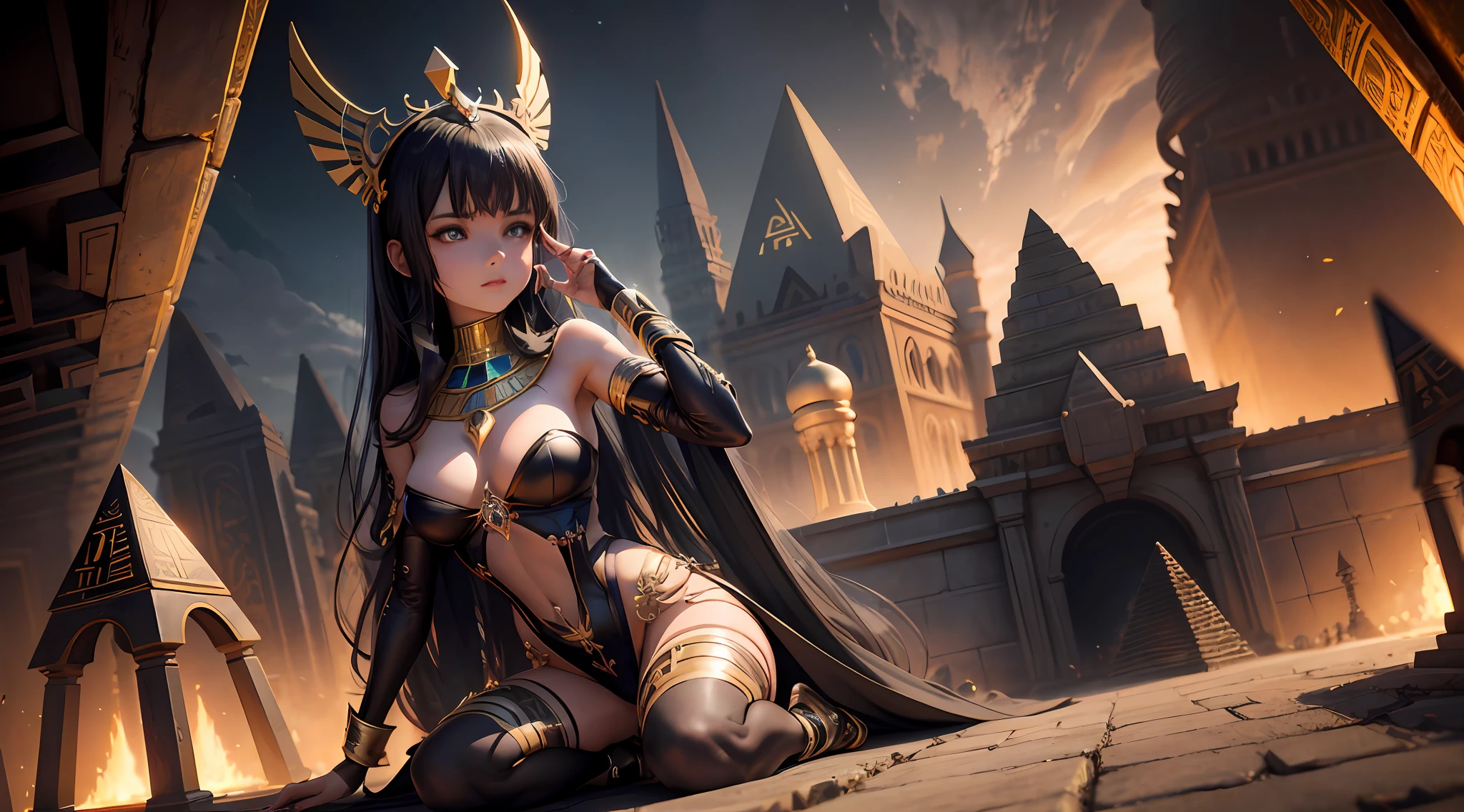 a close up of a woman in a costume sitting on a stone floor, ig model | artgerm, 2. 5 d cgi anime fantasy artwork, wlop and artgerm, extremely detailed artgerm, artgerm on artstation pixiv, android girl in egyptian ruins, artgerm and wlop, style artgerm