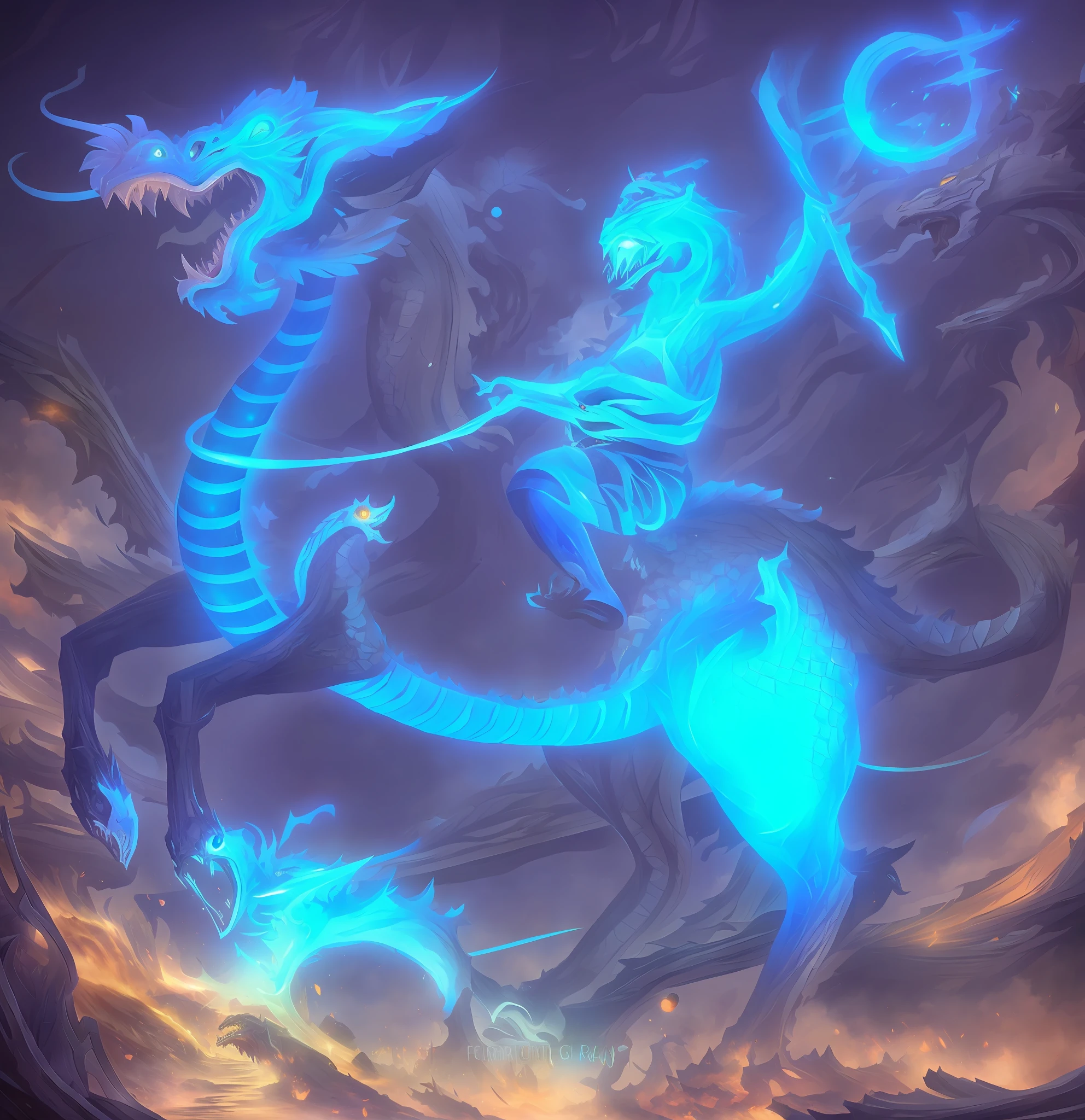 A blue dragon with lightning comes out of its mouth..., storm dragon, Lightning Dragon Attack, epic dragon, cyan chinese dragon fantasy, blue scaled dragon, blue dragon, legendary dragon, charging through a dragons lair, colossal dragon as background, Hearthstone Fantasy Art Style, frost dragon, crystal dragon, Hearthstone Card Art, Blue lightning, Hearthstone Card Art