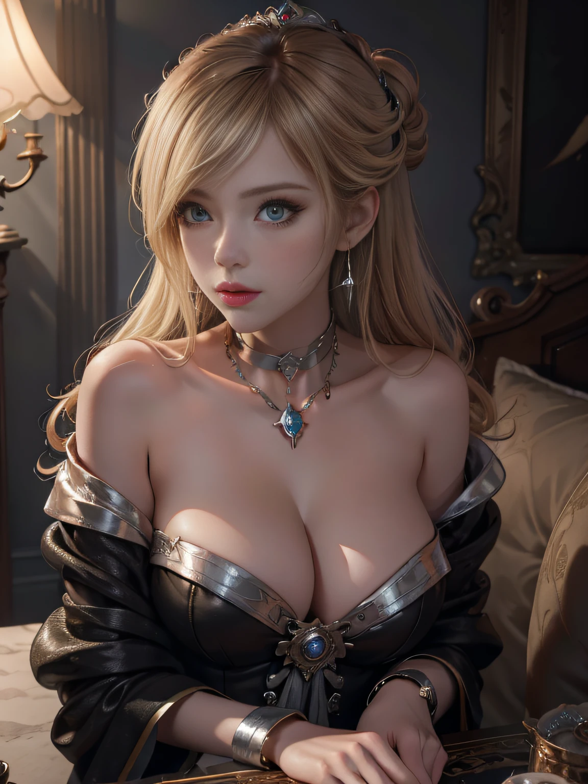 best qualtiy, tmasterpiece, A high resolution,Royal Sister,Evil charm,Dark,photorealestic((8K, tmasterpiece: 1.3), full bodyesbian,huge tit:5, long leges, Focalors: 1.2,(silber hair,: 1.8 ),Perfect beauty: 1.6, Slim abs: 1.4,Dark Elves,succubi,),hair adornments,choker necklace,jewely,beauitful face,Obscene lines,after sexing_Body,Tyndall effect,realisticlying,Dark Studio,edge lit,twotonelighting,(highdetailskin:1.2),8K, Ultra HD,digital SLR camera,gentle illumination,high high quality,Volumetriclighting,Frankness,photore,A high resolution,4K,8K,Bokeh,maximum definition and sharpness、very sexy poses,sexy dominant pose,sexyposture,with sexy look,satisfied pose