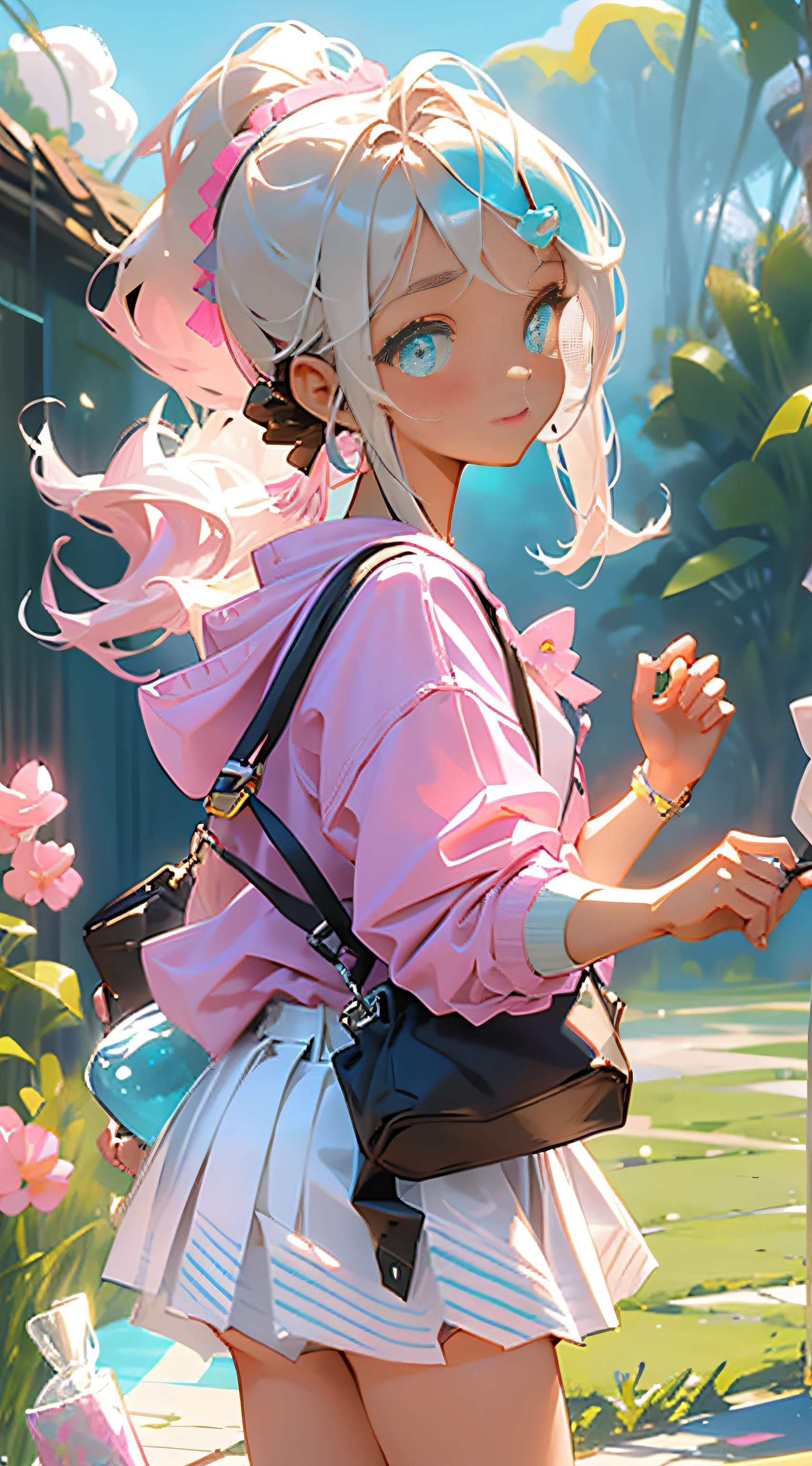 girl, in the style of pink and aquamarine --style cute