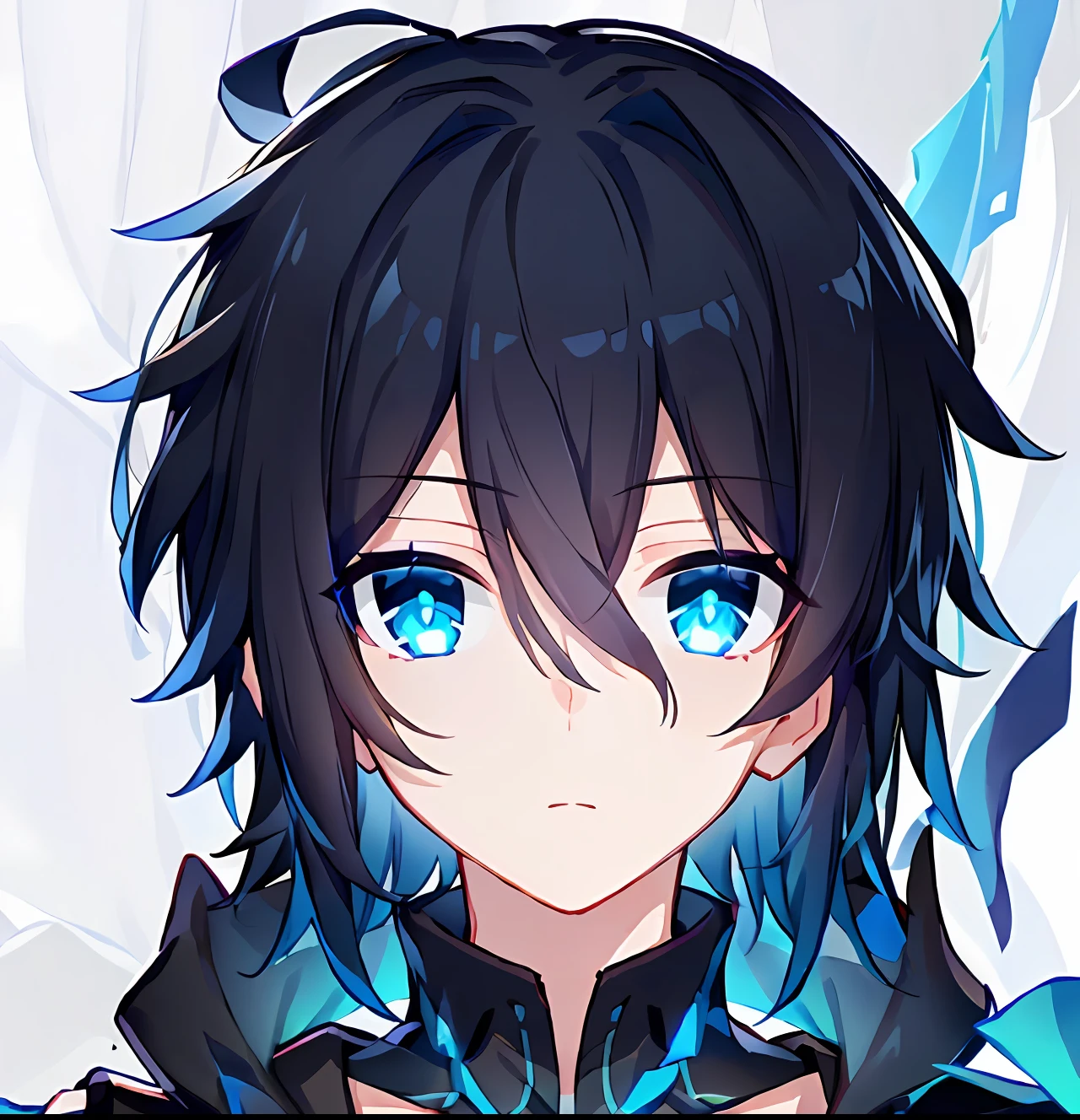 Short black hair，Blue-eyed boy，The expression is serious