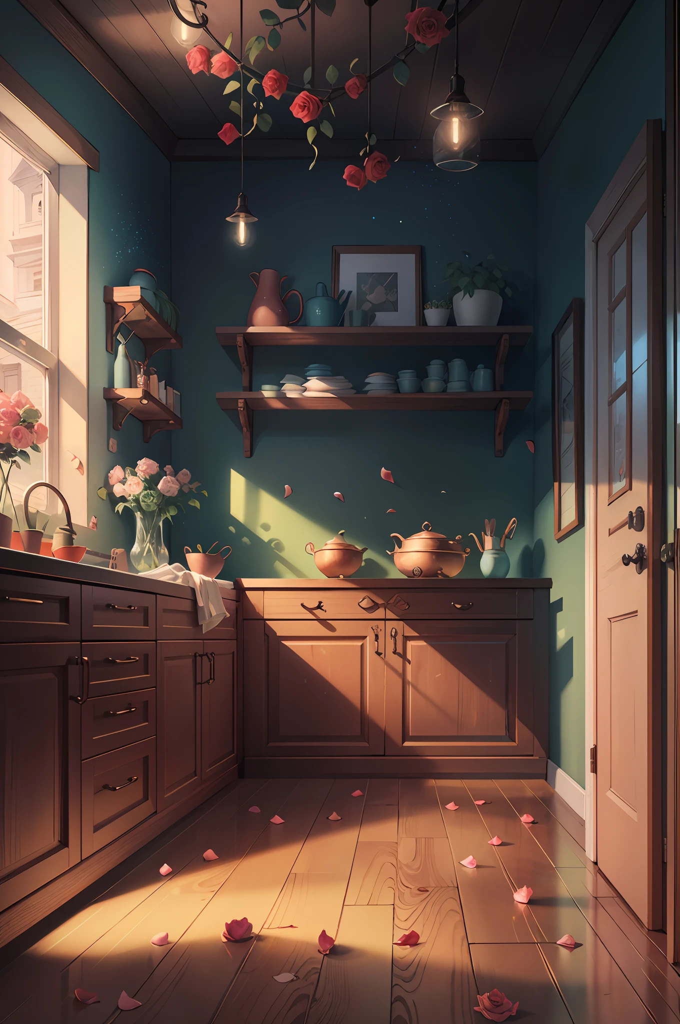 Original,(illustratio:1.1),(best qualtiy),(tmasterpiece:1.1),(the Extremely Detailed CG Unity 8K Wallpapers),(a color:1.2),Rose bushes,rose petals,scenecy,rios|Wagas,