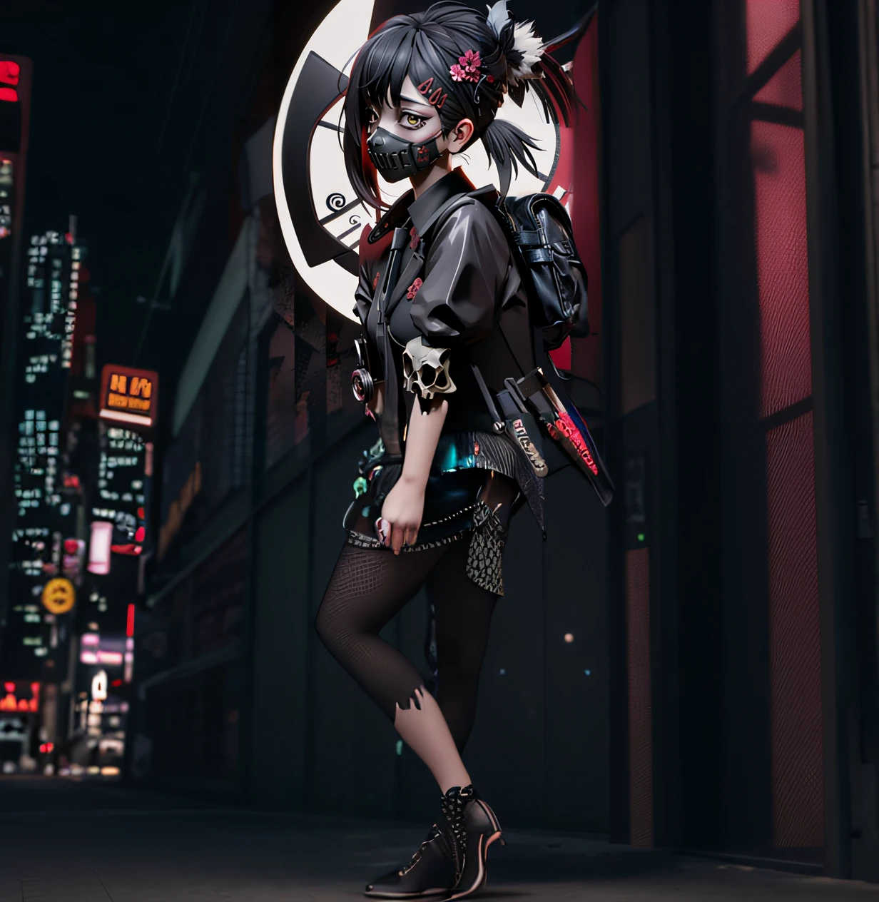 Style girl, Anime style. 8K, style of anime4 K, Guviz-style artwork, anime styled 3d, cyberpunk anime girl, anime cyberpunk art, cyberpunk flowerpunk, Digital cyberpunk anime art, E-Girl, e - girl, neo goth,Hold your left arm with your right hand,Leaning sideways,The upper part of the body