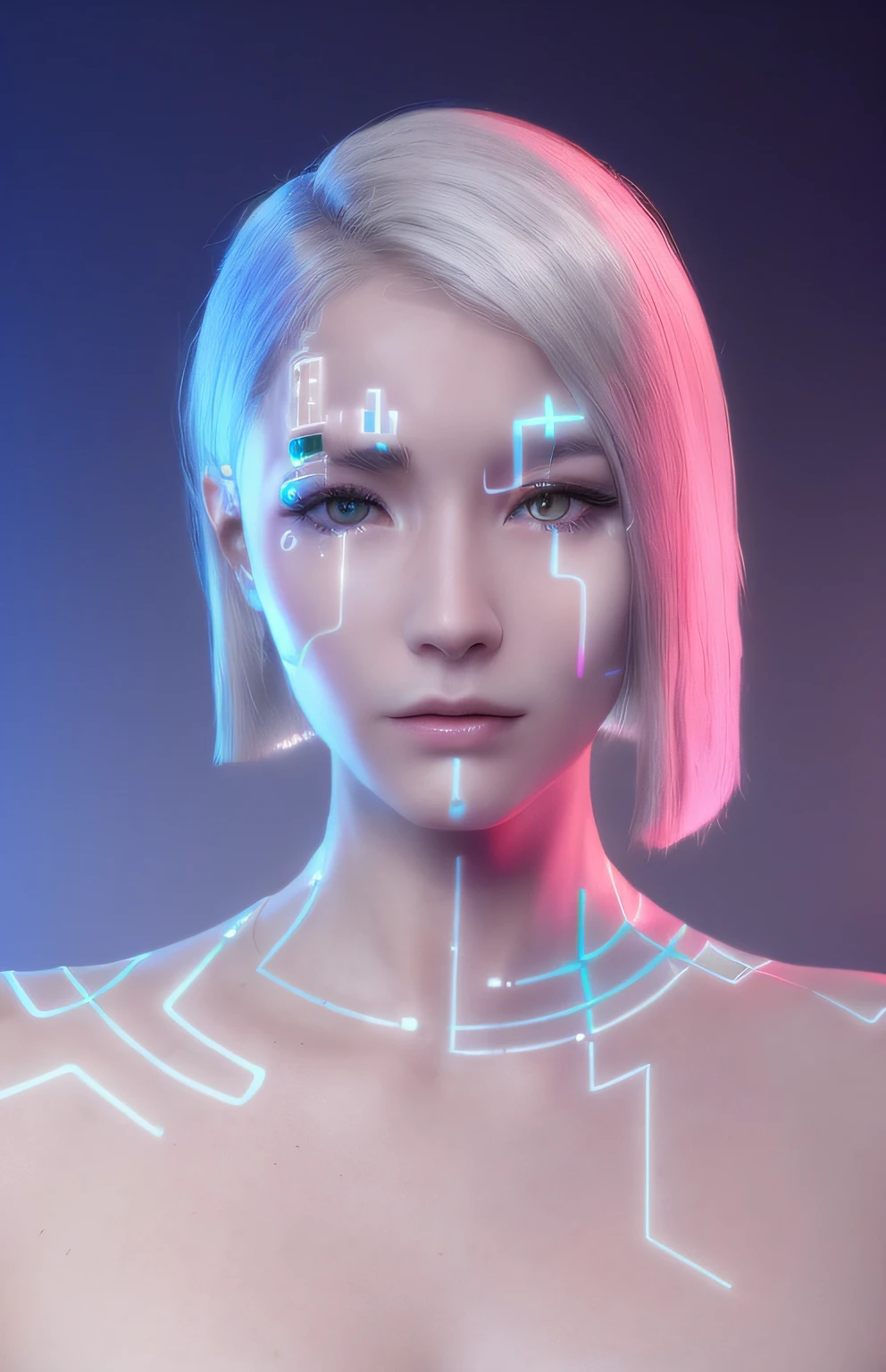 long whitr hair,cyber punk perssonage,Machinery of the future