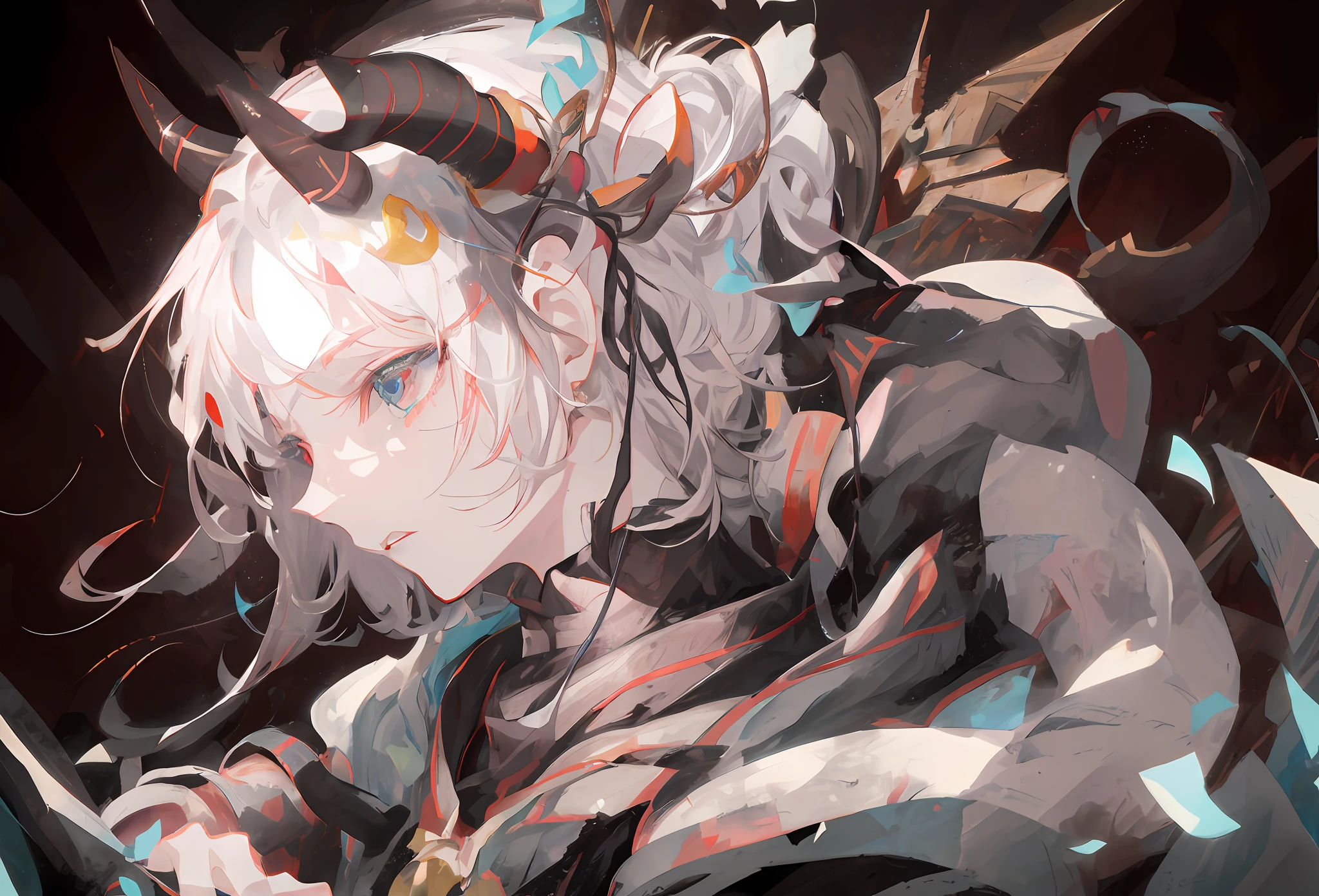 Anime - a stylized image of a woman with horns and a goat's head, Guweiz in Pixiv ArtStation, Guweiz on ArtStation Pixiv, Best anime 4k konachan wallpaper, Detailed digital anime art, zerochan art, trending on artstation pixiv, Anime art wallpaper 4k, Anime art wallpaper 4 K, Anime art wallpaper 8 K，high detal，The is very detailed，eyes reflection