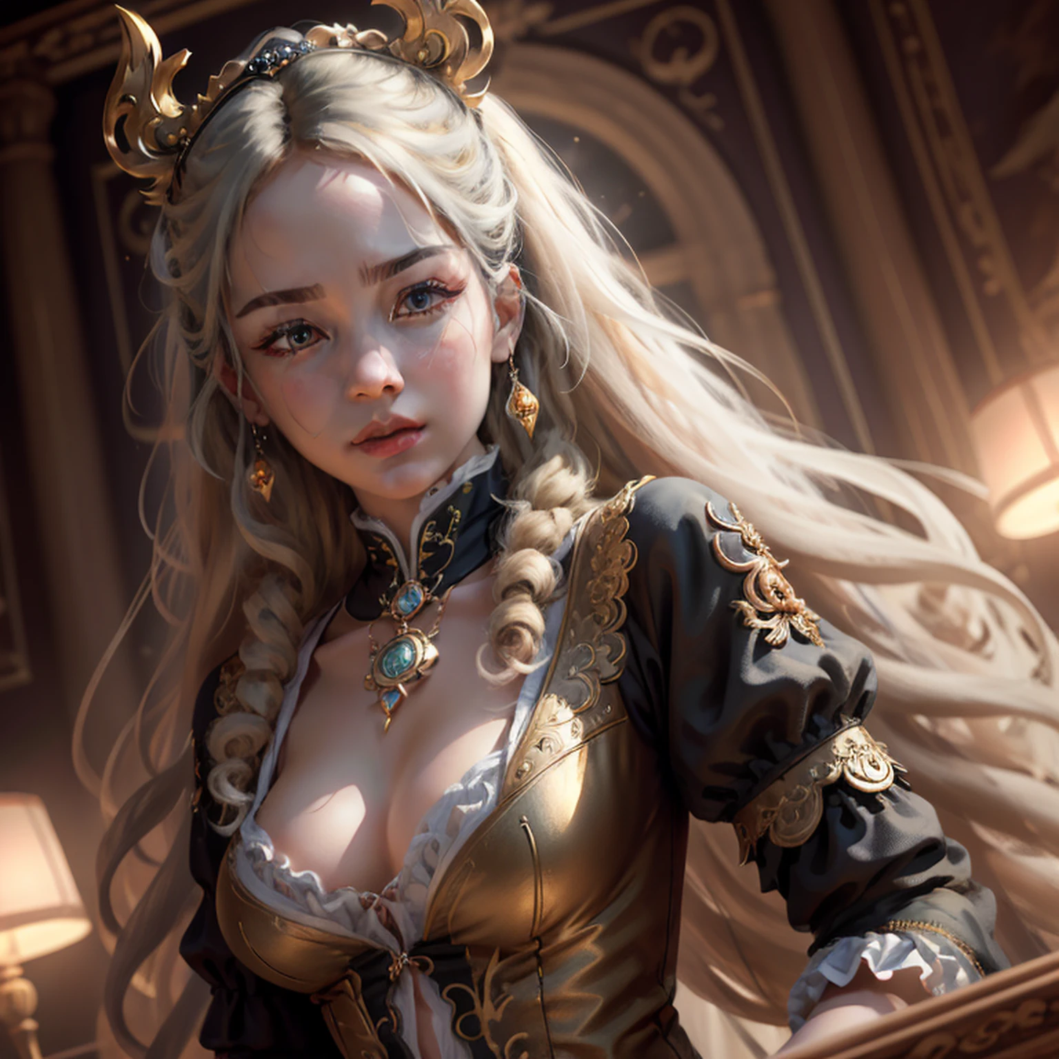 (RAW photo, Best quality), (Realistic, photo-realistic:1.3), Highly detailed, Ultra-detailed, 1girll, Dynamic Angle, world mastery theater, Messy_Long_Hair, extremely detailed CG unity 8k壁纸, ink, astounding, 电影灯光, lens_flare, dunhuang_Style, illustration, Rococo style, Rococo style, Rococo style, Best quality, Masterpiece, Best quality