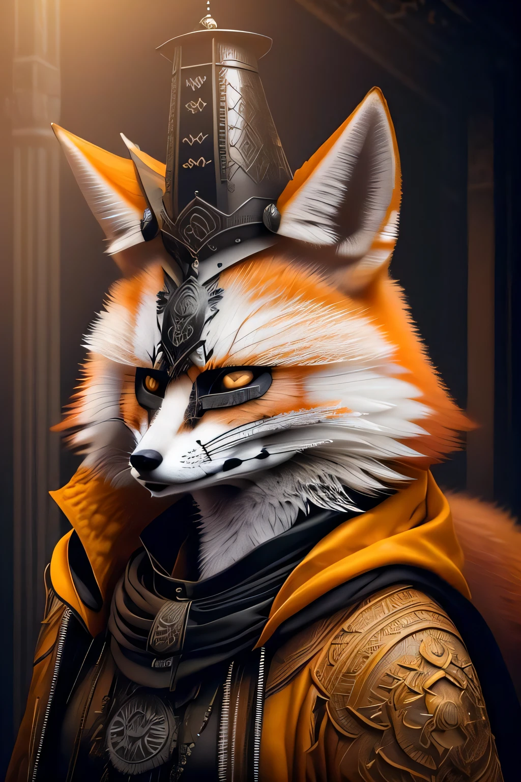 ((low contrast)) ,animalrizz  (((fox ))) best quality,masterpiece,photo realistic,intricate details,raw photo,photon rendering,octane render,absurdres,ultra detailed,trending on artstation,8 k masterpiece,warrior mask,angry face,(angry expression:1.3),