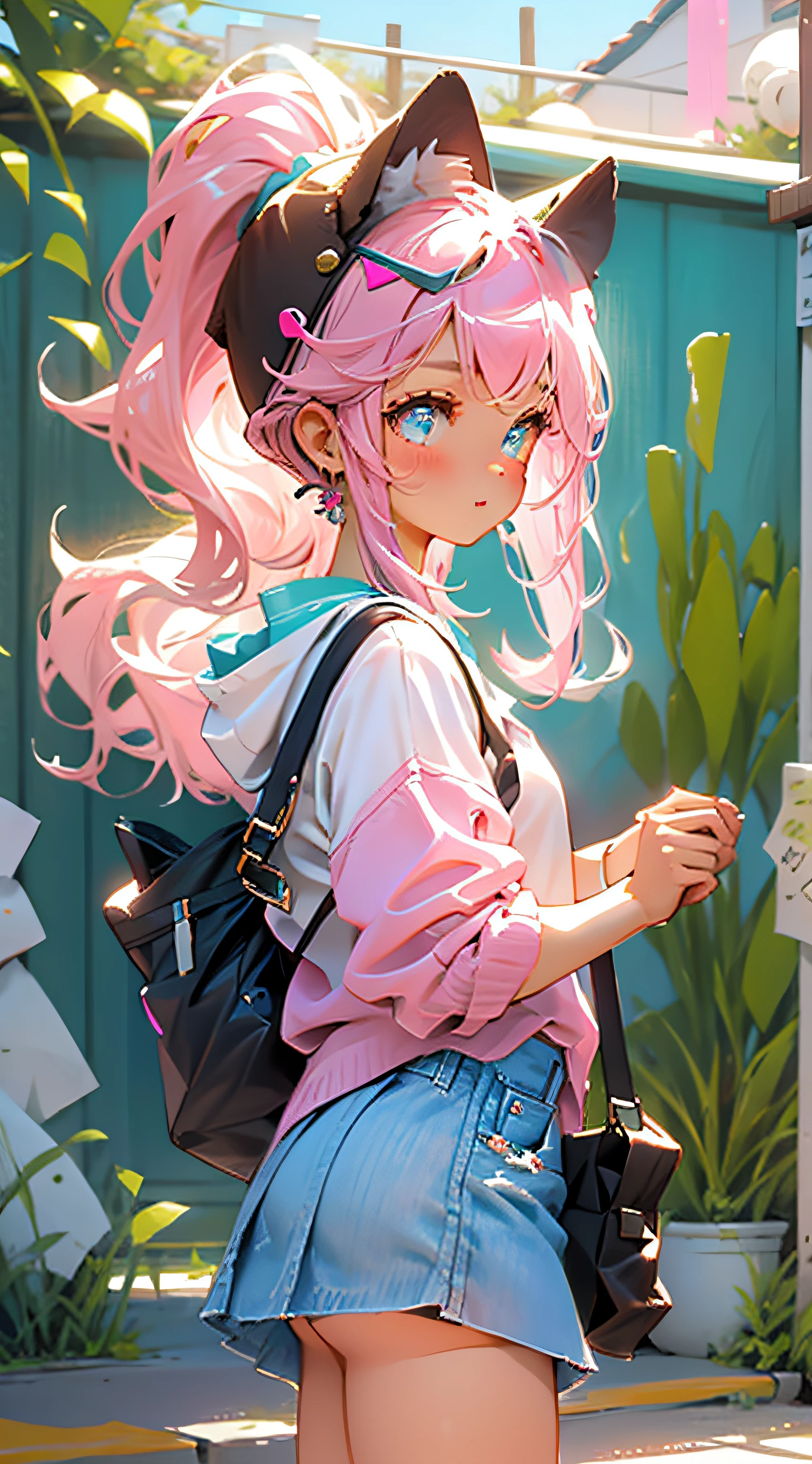 girl, in the style of pink and aquamarine --style cute