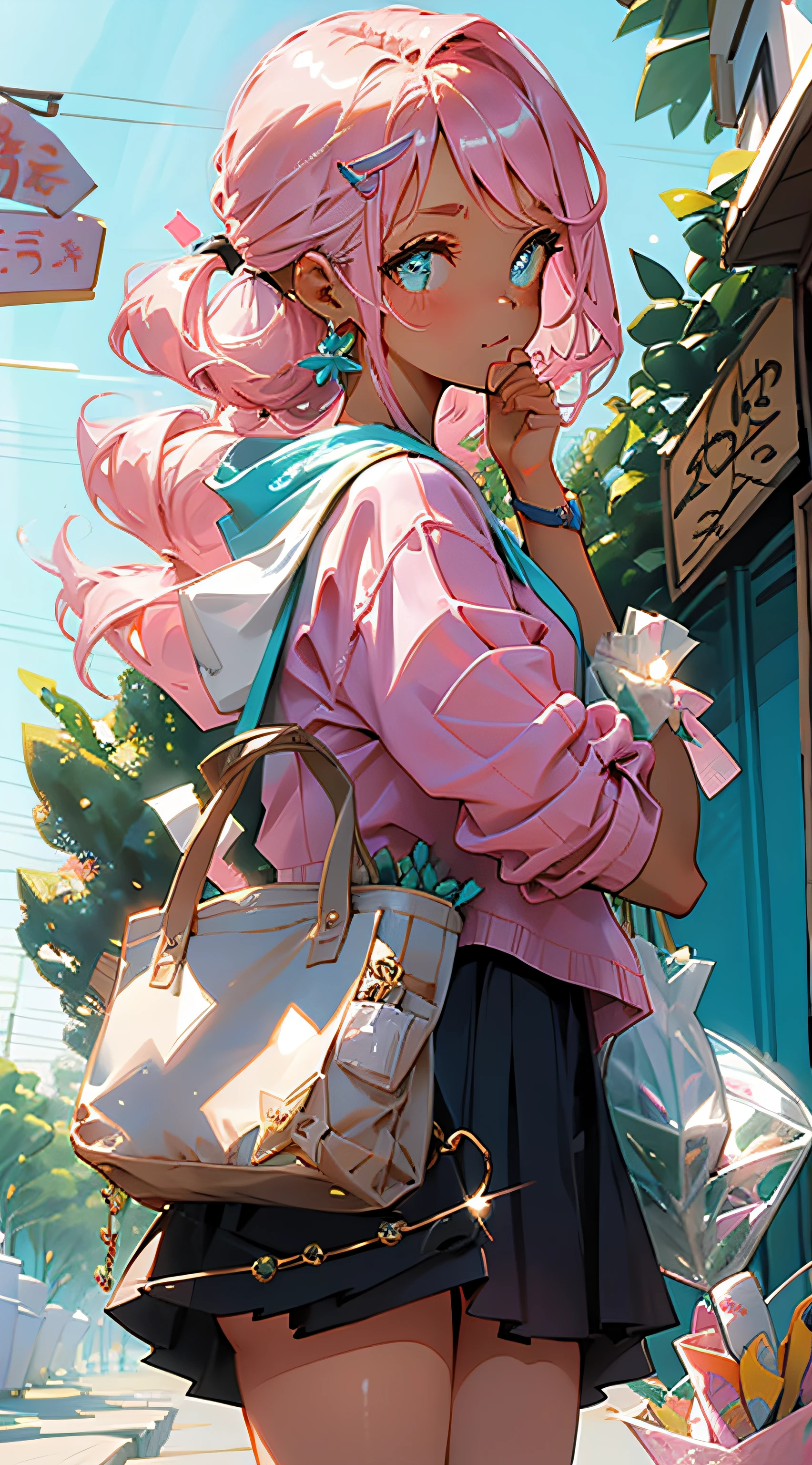 girl, in the style of pink and aquamarine --style cute
