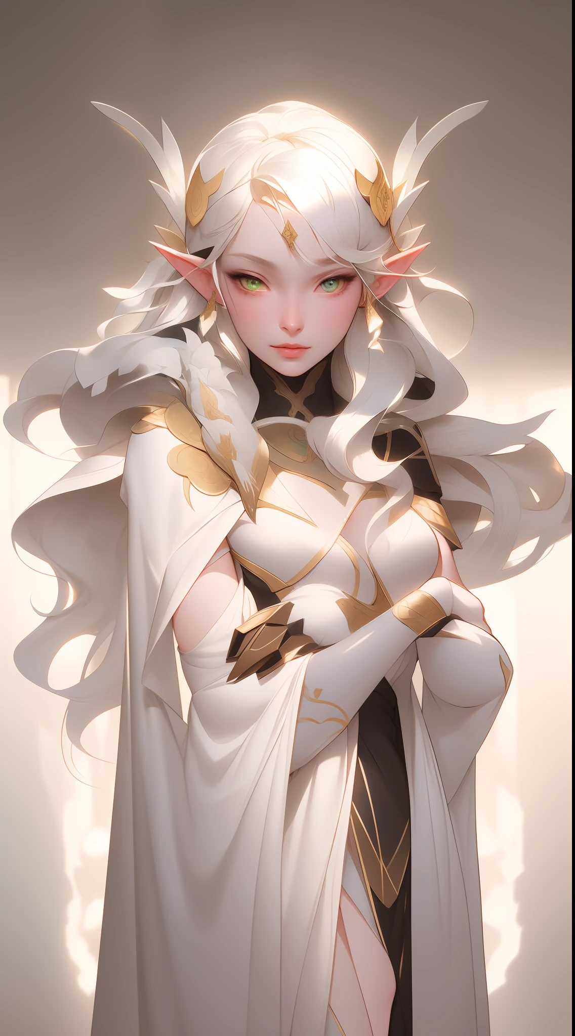 anime girl with long white hair and green eyes holding a sword, white haired deity, she has elf ears and gold eyes, portrait knights of zodiac girl, artwork in the style of guweiz, detailed digital anime art, guweiz on pixiv artstation, guweiz, portrait of a forest mage, portrait of an elf queen,, beautiful line art, detailed manga style, extremely fine ink lineart, black and white manga style, black and white line art, ink manga drawing, intense line art, pencil and ink manga drawing, intense black line art, in style of manga, exquisite line art, perfect lineart,exquisite line art, exquisite digital illustration, detailed digital drawing, black and white coloring, digital anime illustration, a beautiful artwork illustration, detailed matte fantasy portrait, beautiful line art, great digital art with details, goddess. extremely high detail, 4k detailed digital art, stunning digital illustration, digital fantasy illustration,((Best quality)), ((masterpiece)), (detailed:1.4), 3D, an image of a beautiful female,HDR (High Dynamic Range),Ray Tracing,NVIDIA RTX,Super-Resolution,Unreal 5,Subsurface scattering,PBR Texturing,Post-processing,Anisotropic Filtering,Depth-of-field,Maximum clarity and sharpness,Multi-layered textures,Albedo and Specular maps,Surface shading,Accurate simulation of light-material interaction,Perfect proportions,Octane Render, Two-tone lighting,Wide aperture,Low ISO,White balance,Rule of thirds,8K RAW