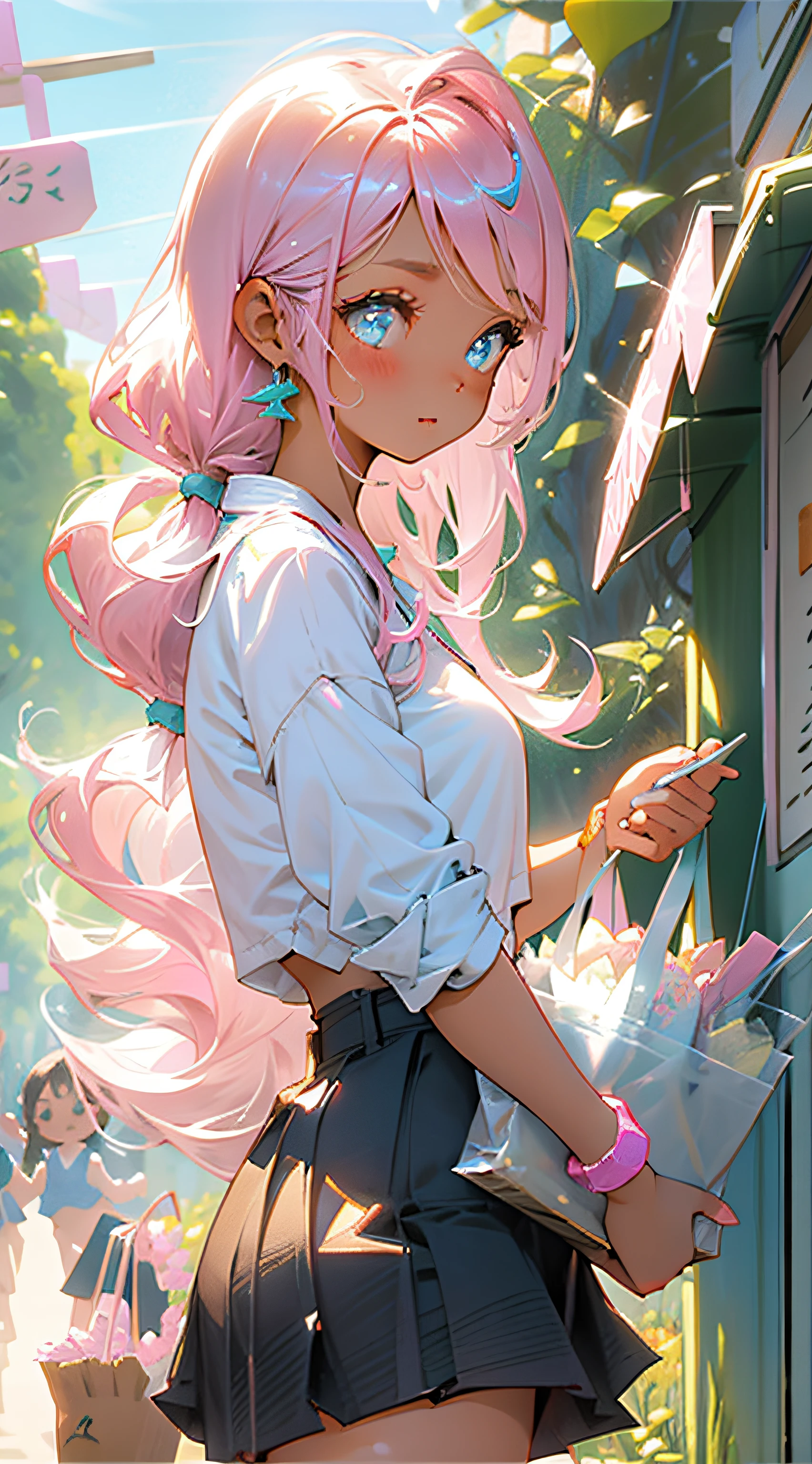 girl, in the style of pink and aquamarine --style cute