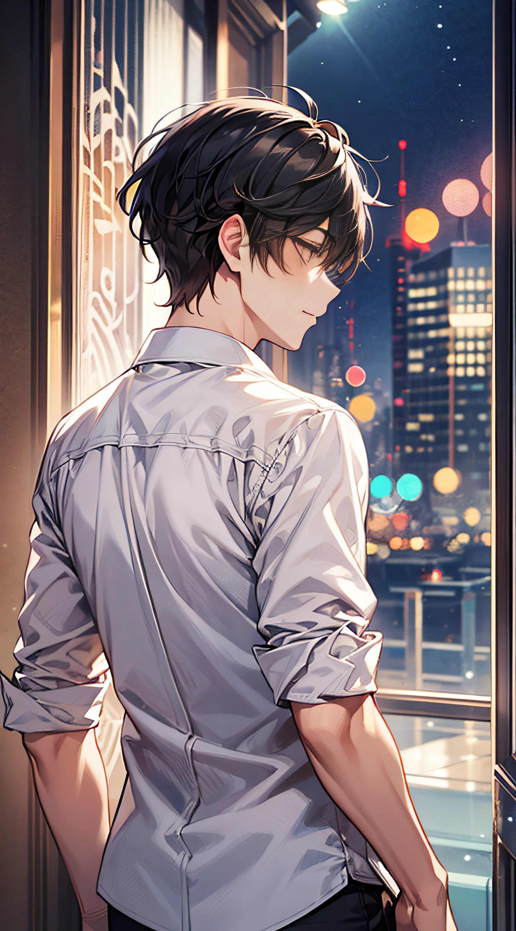1boys, shoun,Abstinence is boys' of,White shirt,Lazy,Best quality, employment, 详细的脸, detailed back ground, depth of fields, Bokeh