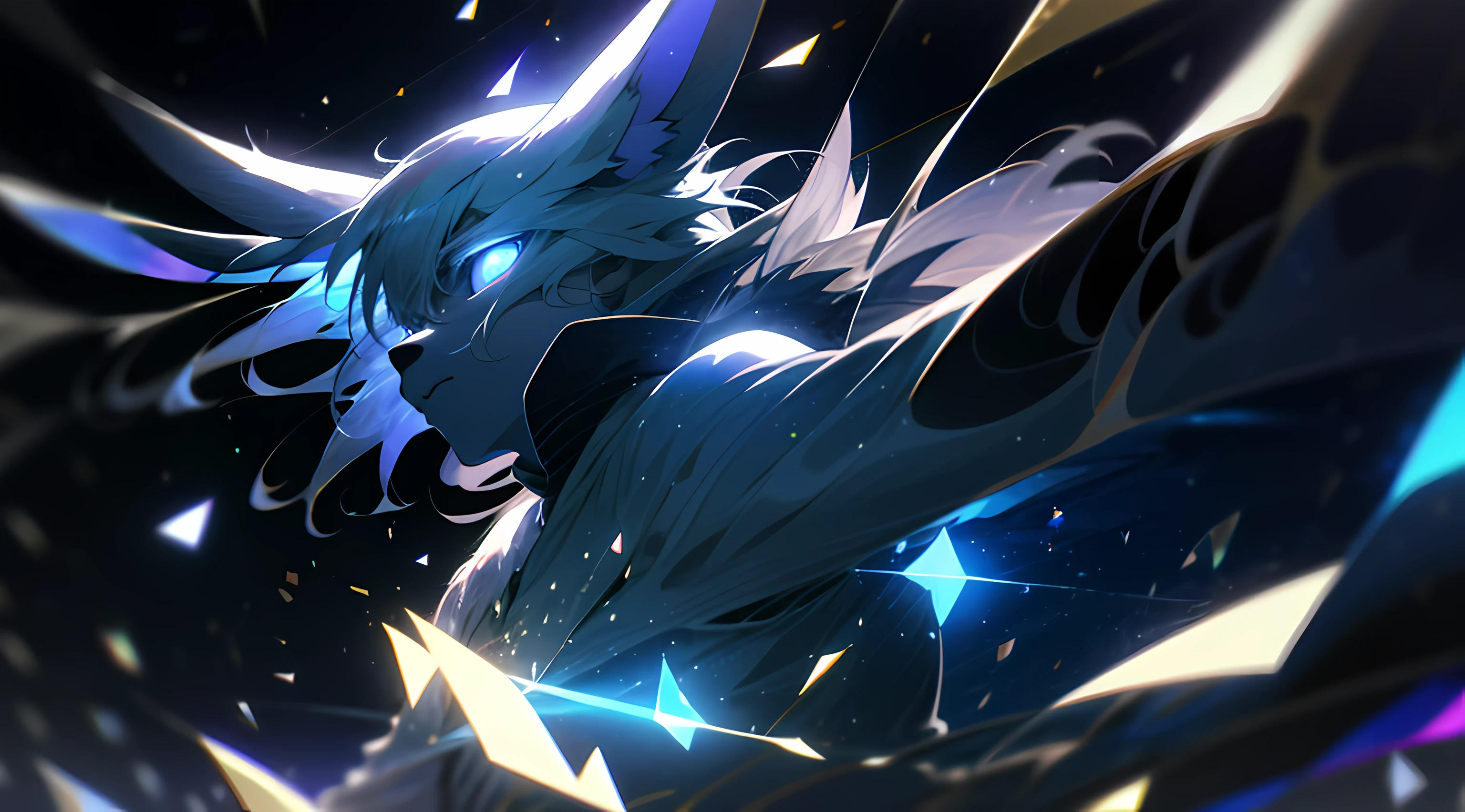 furry anthro kemono rabbit wearing bunny ears, furry anthro kemono blue-furred rabbit, (bna beastars rabbit), (glowing stars through the air:1.1), blurry background, bokeh, depth of field, starry skyline, far from city, alone, fearful, hopeless, magic, magical, fantastic, dark hue, haze