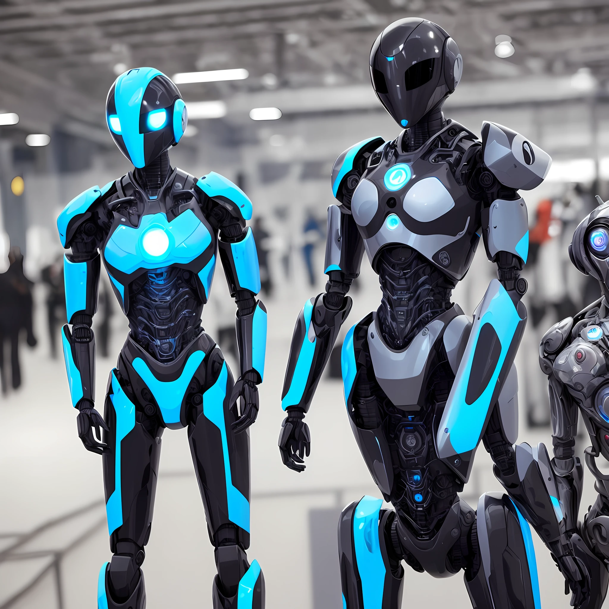 Android Robot, azul, luzes, corpo humanoide