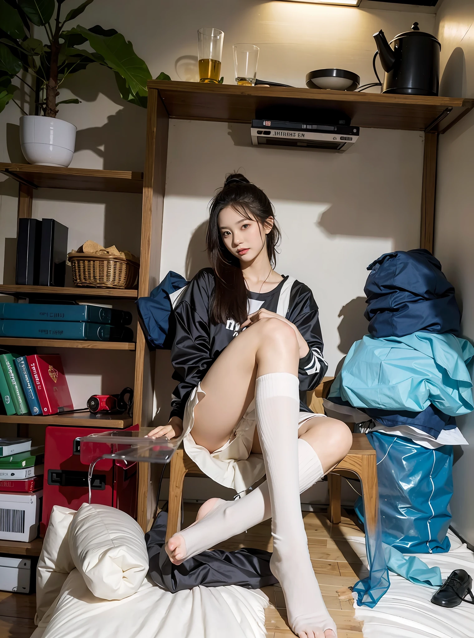 best qualtiy,tmasterpiece,超高分辨率,(realisticlying:1.4),s girl,Juvenile, Thin and light, Legs crossed