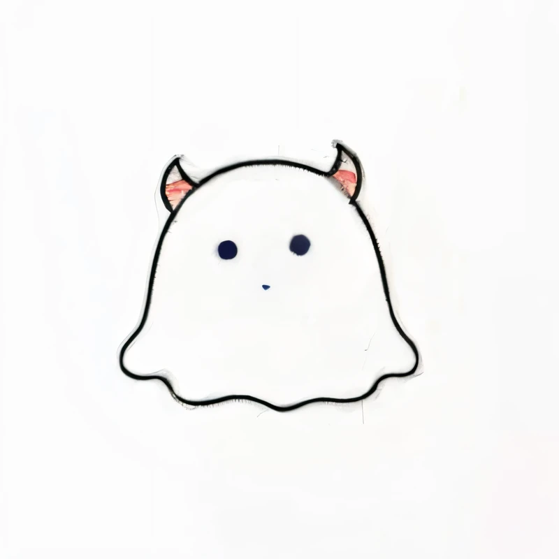 A drawing of a ghost with horns and horns, ghost, cute funny ghost, scary ghost, Ghostly, demon white horns, onimous, Ghastly, spooky filter, fuzzy ghost, terrified 👿, transparent ghost screaming, ((Monster)), white ghosthulk, Ghost mask, cheeky devil, ghoul, floating ghost, ghostly form, fear emoji