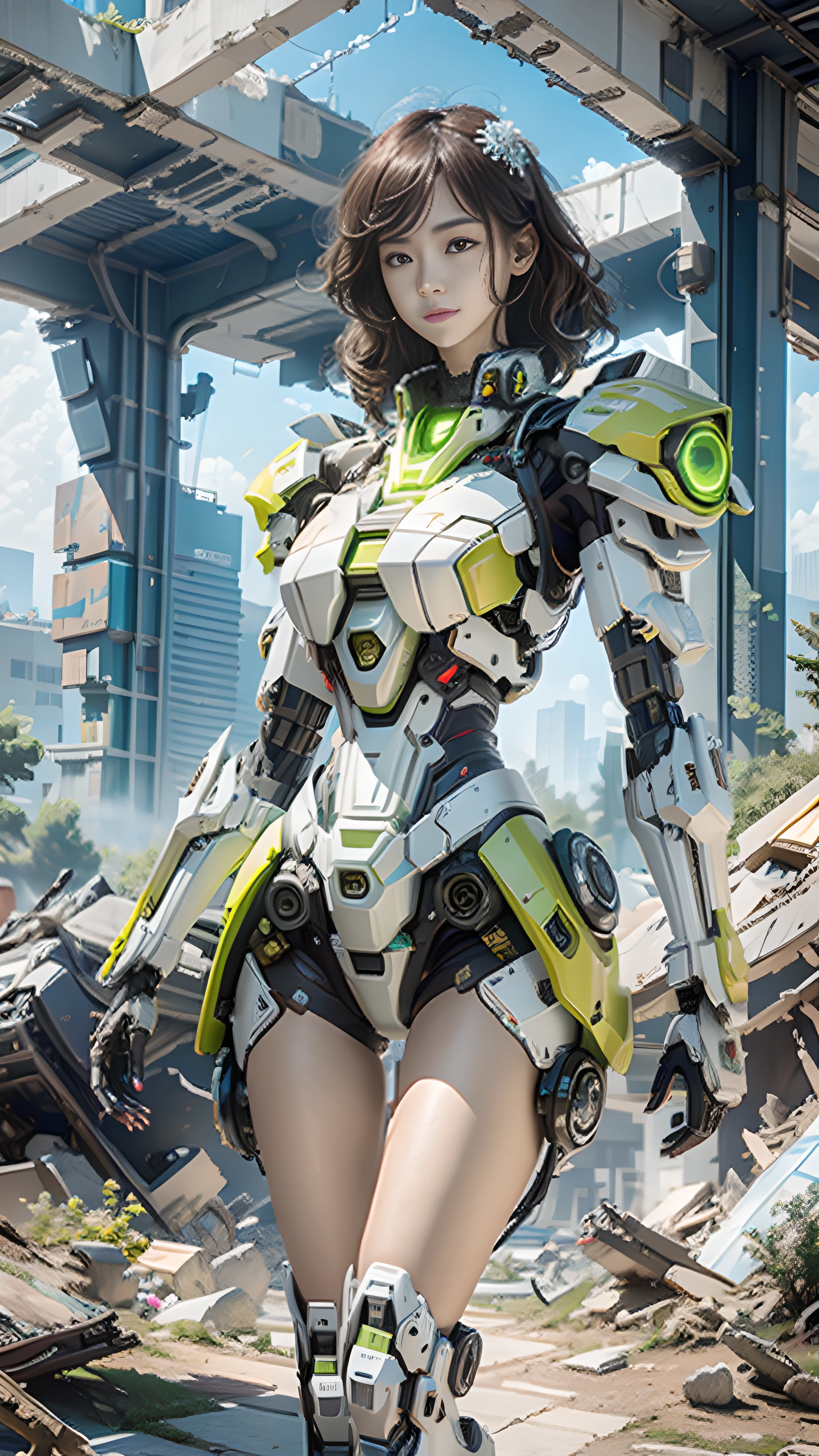 ((Best quality)), ((masterpiece)), (highly detailed:1.3), 3D,Shitu-mecha, beautiful cyberpunk women with her mecha in the ruins of city from a forgoten war, ancient technology,HDR (High Dynamic Range),Ray Tracing,NVIDIA RTX,Super-Resolution,Unreal 5,Subsurface scattering,PBR Texturing,Post-processing,Anisotropic Filtering,Depth-of-field,Maximum clarity and sharpness,Multi-layered textures,Albedo and Specular maps,Surface shading,Accurate simulation of light-material interaction,Perfect proportions,Octane Render,Two-tone lighting,Low ISO,White balance,Rule of thirds,Wide aperature,8K RAW,Efficient Sub-Pixel,sub-pixel convolution,luminescent particles,light scattering,Tyndall effect