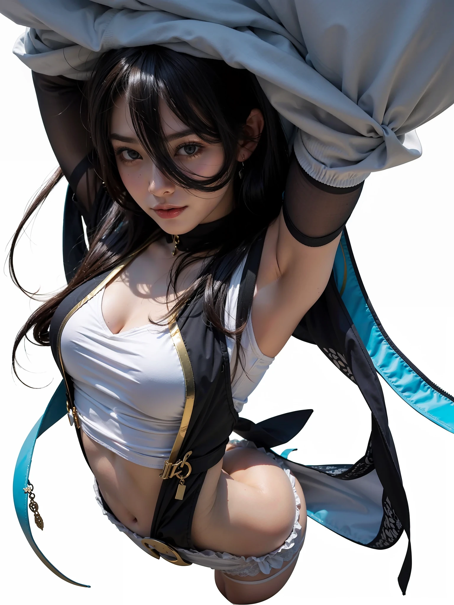 (Top quality, Masterpiece: 1.2), 1girll, Beautiful, Cute, Beautiful, Style, Sexy, Attractive, Sexy, Beautiful and Well-groomed face, Beautiful eyes, Beautiful hair, Smooth skin, Beautiful mouth, Smooth legs, Balanced body, fashionable with a change of clothes, Mizuki Yukikaze, Hair ribbon, Black Themes, Photorealistic, Sexy, woman, woman, Girl, Real,