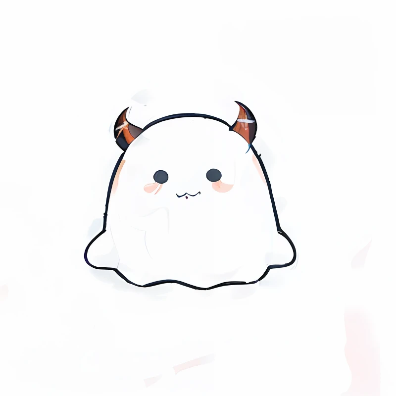 A drawing of a ghost with horns and horns, cute funny ghost, ghost, Ghostly, scary ghost, fuzzy ghost, onimous, demon white horns, Ghastly, transparent ghost screaming, ((Monster)), terrified 👿, white ghosthulk, floating ghost, creepy kawaii, irridescent ghostly, ghostly form, spooky filter, devilish
