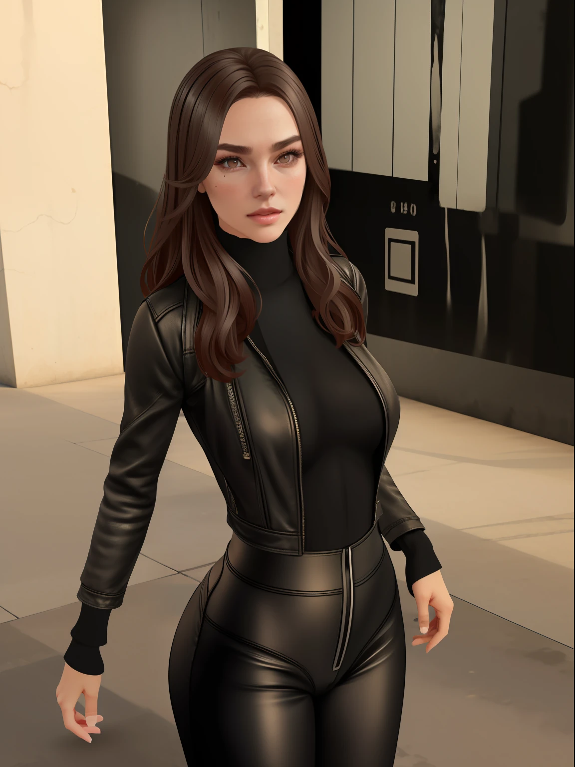 Beautiful 15-year-old girl from Japan, thin figure, brunette
symmetrical eyes, (beautifully detailed face, beautiful detailed eyes), dramatic lighting, (photo realism:1. 4), realistic, sharp focus, HD, highly complex, intricate, photography, hyperrealism, hyperrealistic, raytracing, physics-based rendering, ((8k, RAW photo, masterpiece), High detail RAW color photo, (highest quality), (best shadow), (best illustration), ultra high resolution, highly detailed CG unified 8K wallpapers), rim lighting, vivid color, post-processing, vibrant, color grading, She is in the middle of the street in a busy city, wearing a tank top and tight leggings, showing her beautiful ass and belly