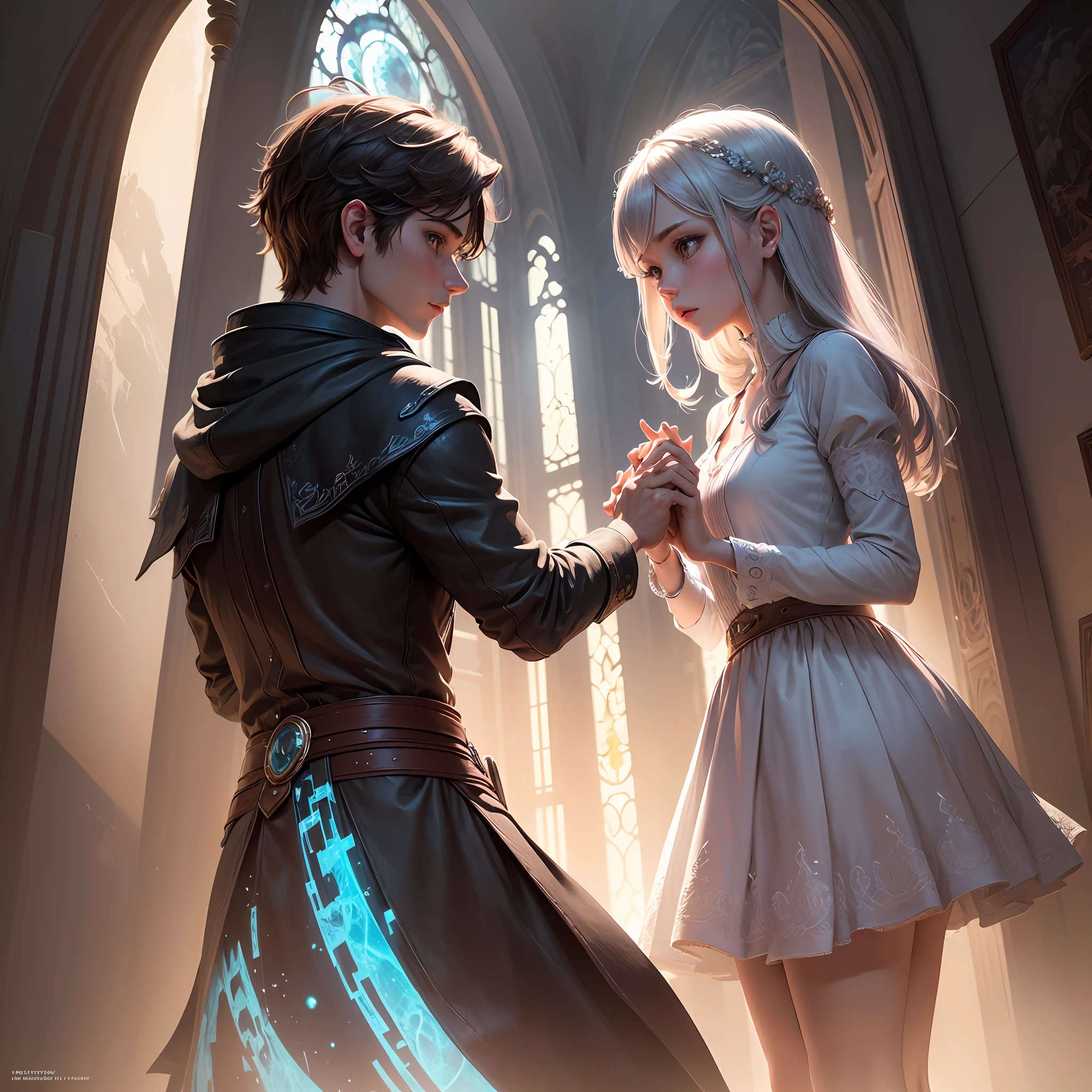 One day, a mysterious portal opens between their realms, and Oliver and Amelia find themselves face-to-face. At first, they are taken aback by each other's differences, but soon they discover that their respective art forms can merge in a beautiful harmony. When they create art together, the colors blend seamlessly with the detailed sketches, resulting in breathtaking masterpieces that captivate both of their kingdoms. --auto