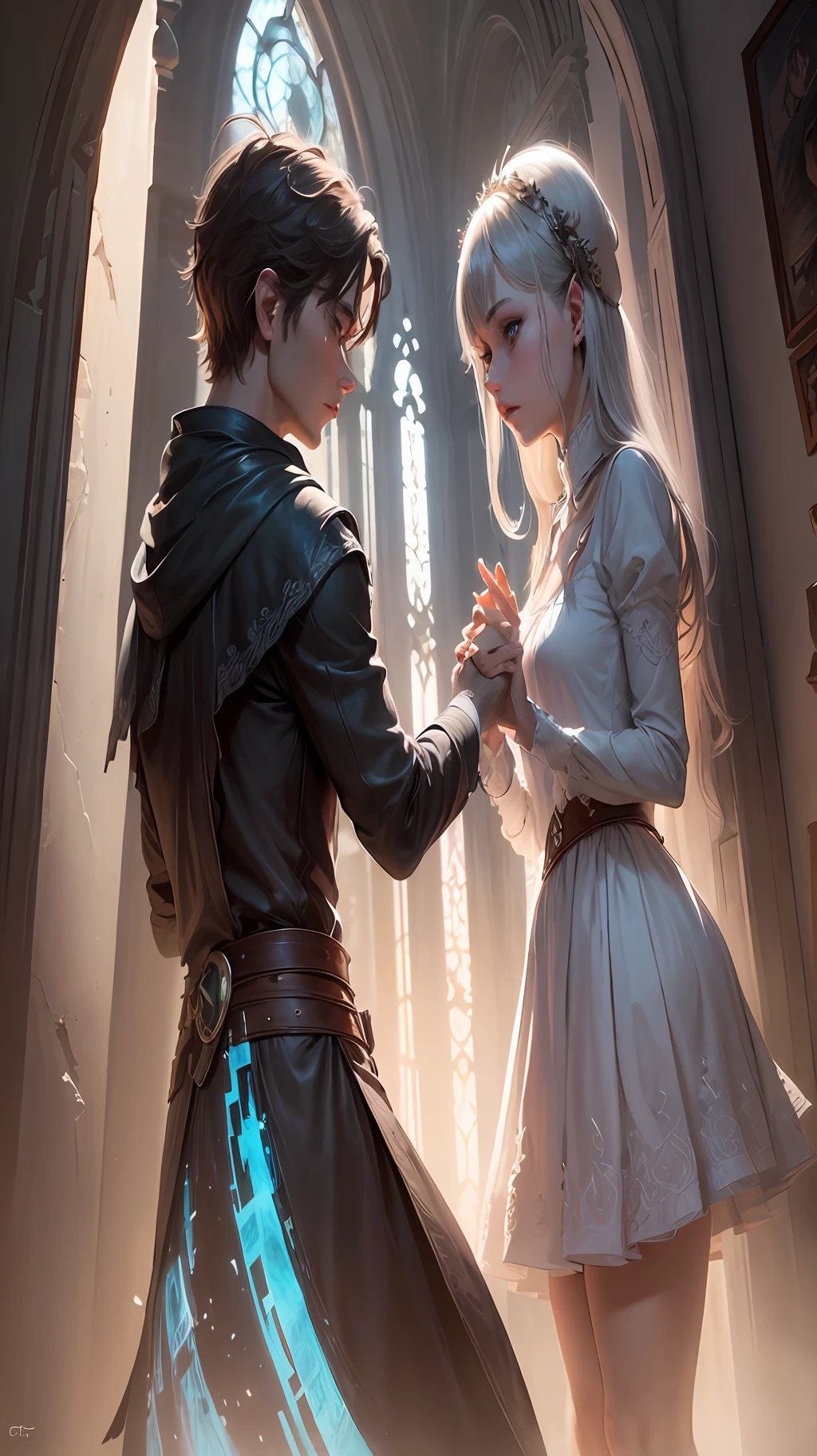 One day, a mysterious portal opens between their realms, and Oliver and Amelia find themselves face-to-face. At first, they are taken aback by each other's differences, but soon they discover that their respective art forms can merge in a beautiful harmony. When they create art together, the colors blend seamlessly with the detailed sketches, resulting in breathtaking masterpieces that captivate both of their kingdoms. --auto