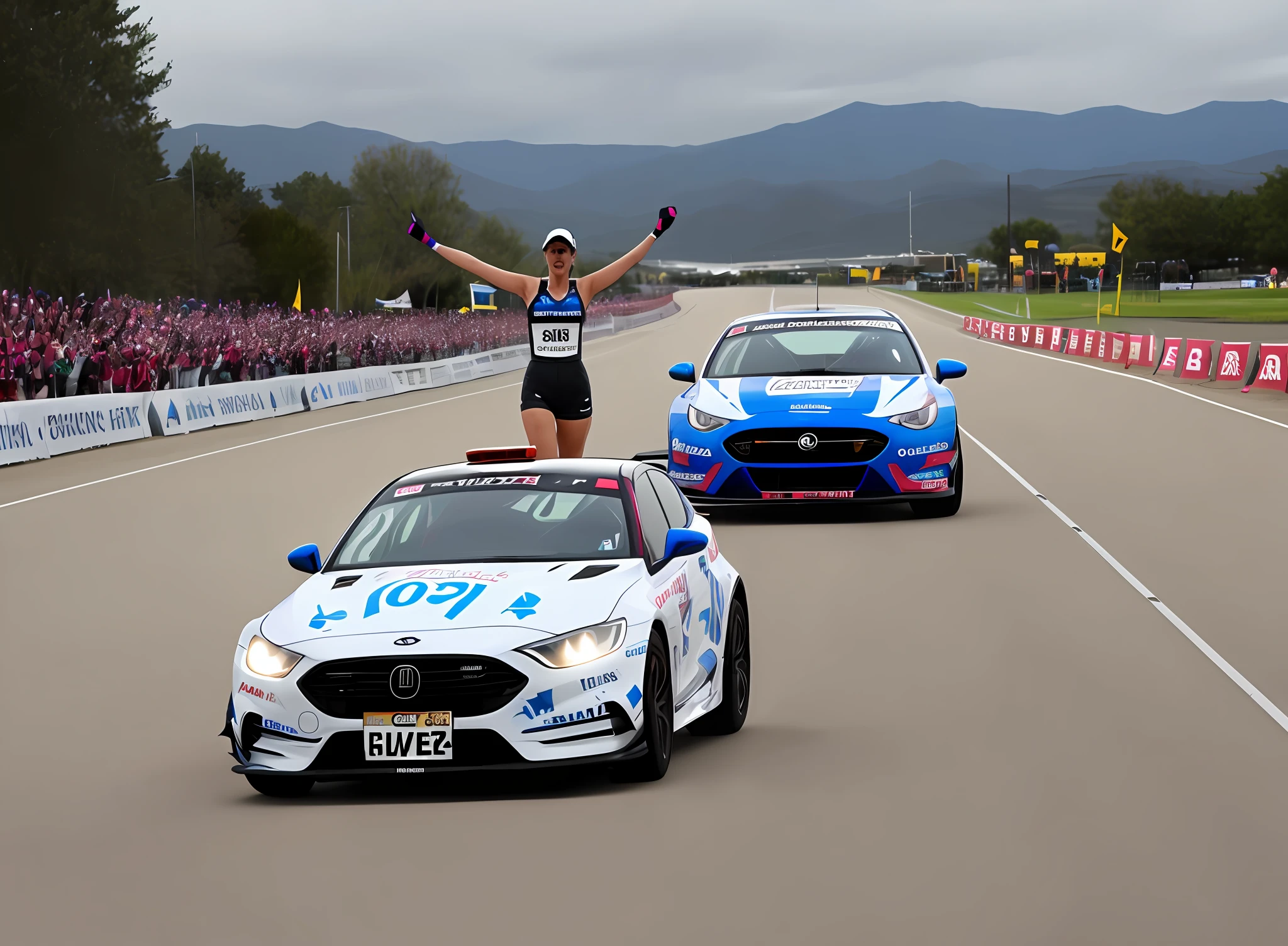 The woman drove to the finish line