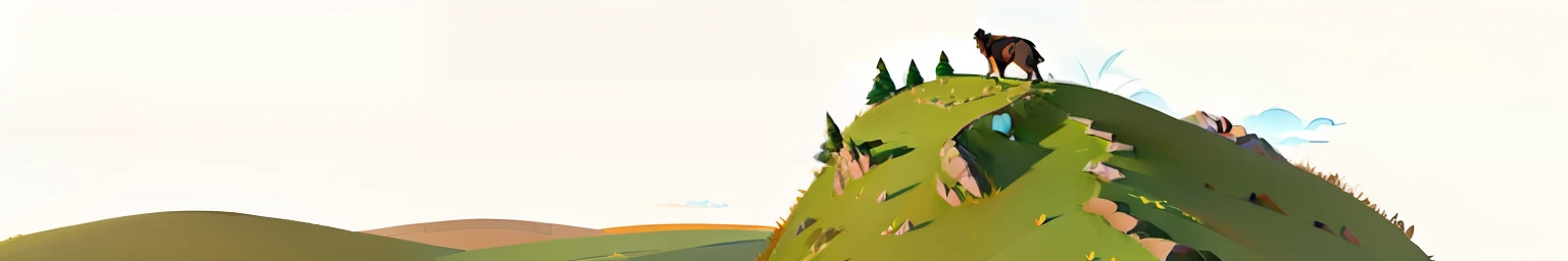 There is a picture of grass on the mountain, grassy hill, side scroller, grassy hill, lineless, ( dog ) Jump over the hills, zoomed out very far, Side - rolling , inspirado em Goro Fujita, Grass and rocks,