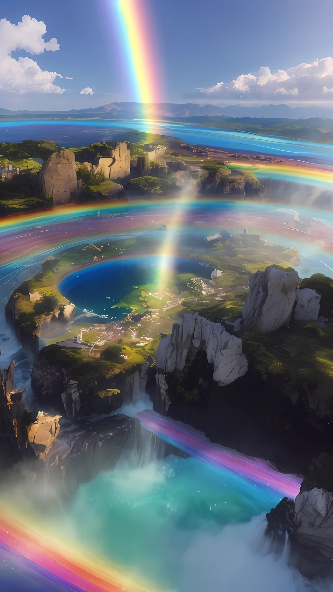 (tmasterpiece),best qualtiy,超高分辨率,Rainbow view of Alafid - rainbow colors on the blue lake, heaven planet in background, sunny rainbow galaxy stormy sea, ethereal rainbow nimbus, very colorful heavenly, ethereal rainbows, heaven on earth, bright rainbow nimbus, still of rainbow ophanim, intricate rainbow environment, divine realm of gods, earth in the sky, baiyun,Hyper-realistic(1.5)HDR(1.5)
