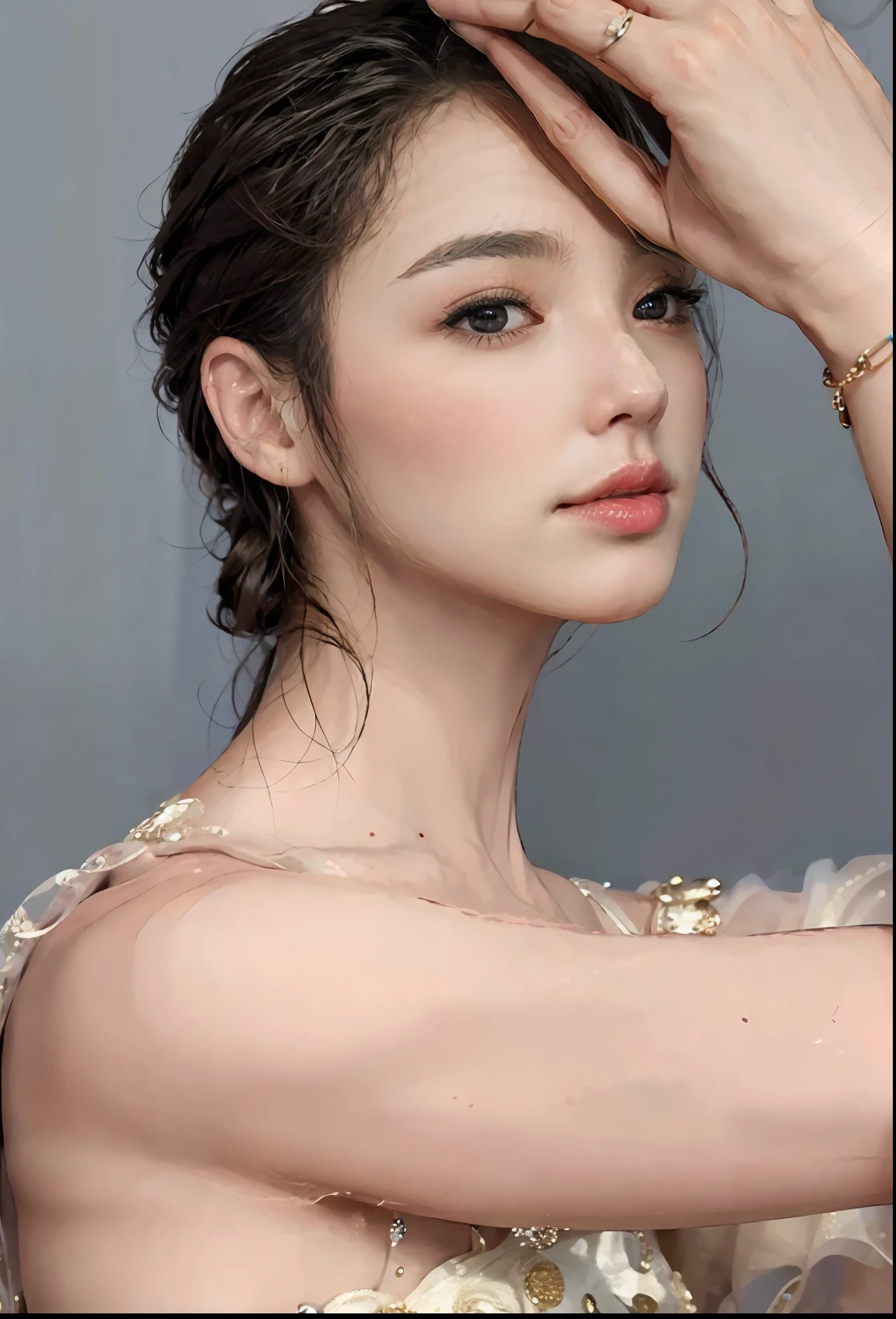 A woman in a white shirt, seseon yoon, Kim Hyun-joo, woman with porcelain skin, inspired by Kim Tschang Yeul, shin min jeong, attractive neck, Kwak Ji-young, Choi Hyun-hwa, Kim Tae-joon, gongbi, jiyun chae, Korean woman, neck visible，A woman in a white shirt, The charming neck neck is visible,White background,Light,Real face,4K,(((True skin texture))),Real photos,sony A7M3