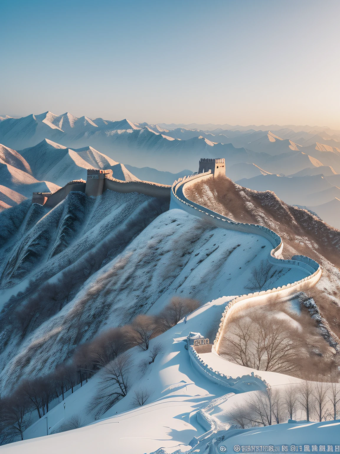 It's snowing on the Great Wall，Oyuki，Only the boundless white vastness remains。RAW photo of the landscape，small detailed，realisticlying，ultra real photo，8K  UHD，Digital SLR，softlighting，high high quality，filmgrain，Fujifilm XT3，（tmasterpiece）