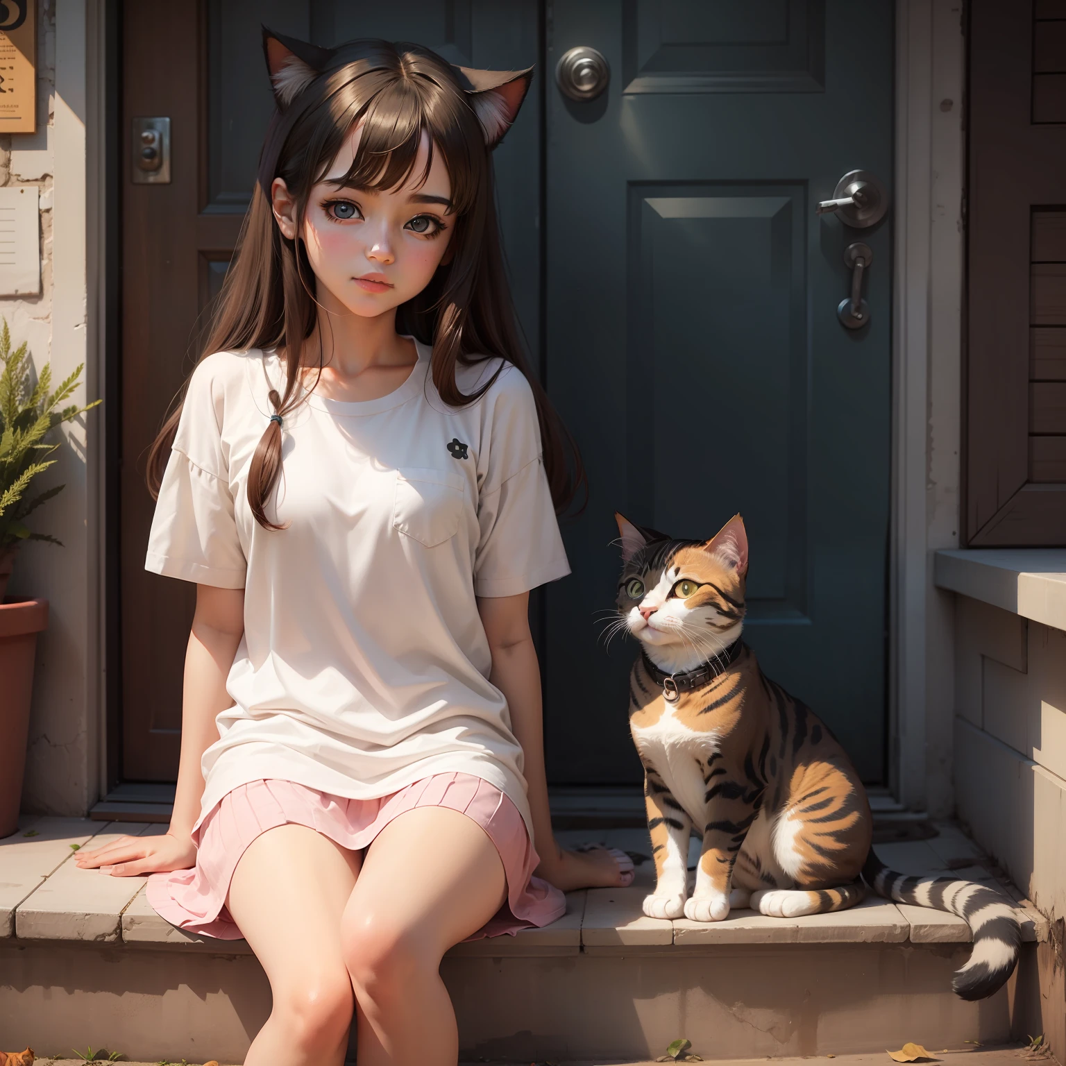 Cute girl and cat