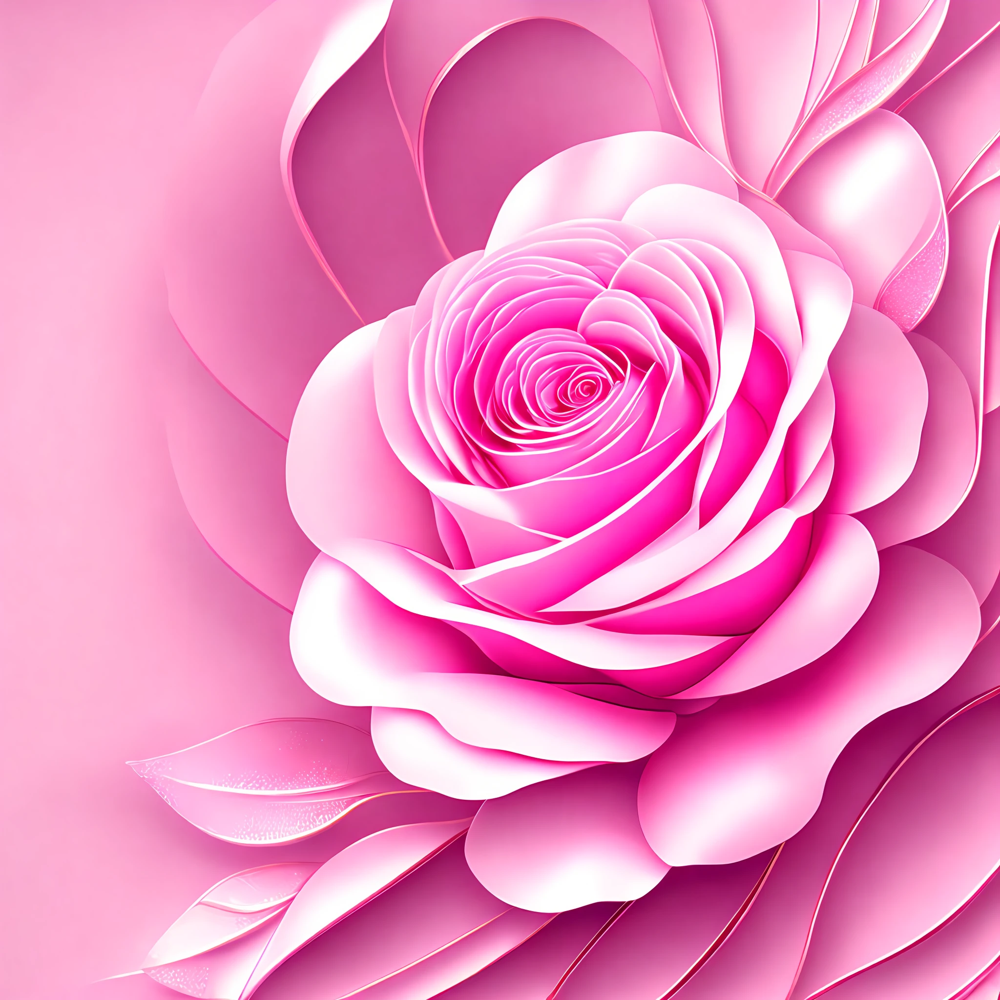 Abstract pink rose，the wallpaper，Graphic design style，iintricate，Clear details，Has a small amount of metallic linear color，White clean undertone，